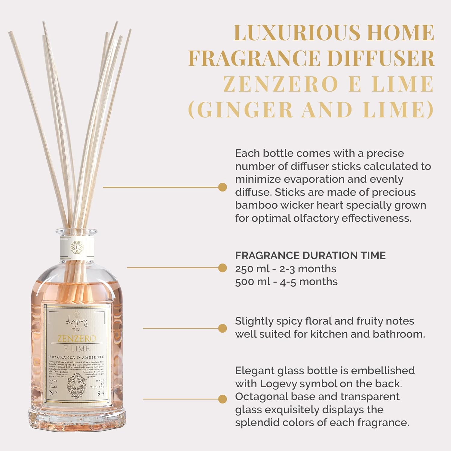 Logevy Firenze 1965 Ginger Lime Reed Diffuser Set