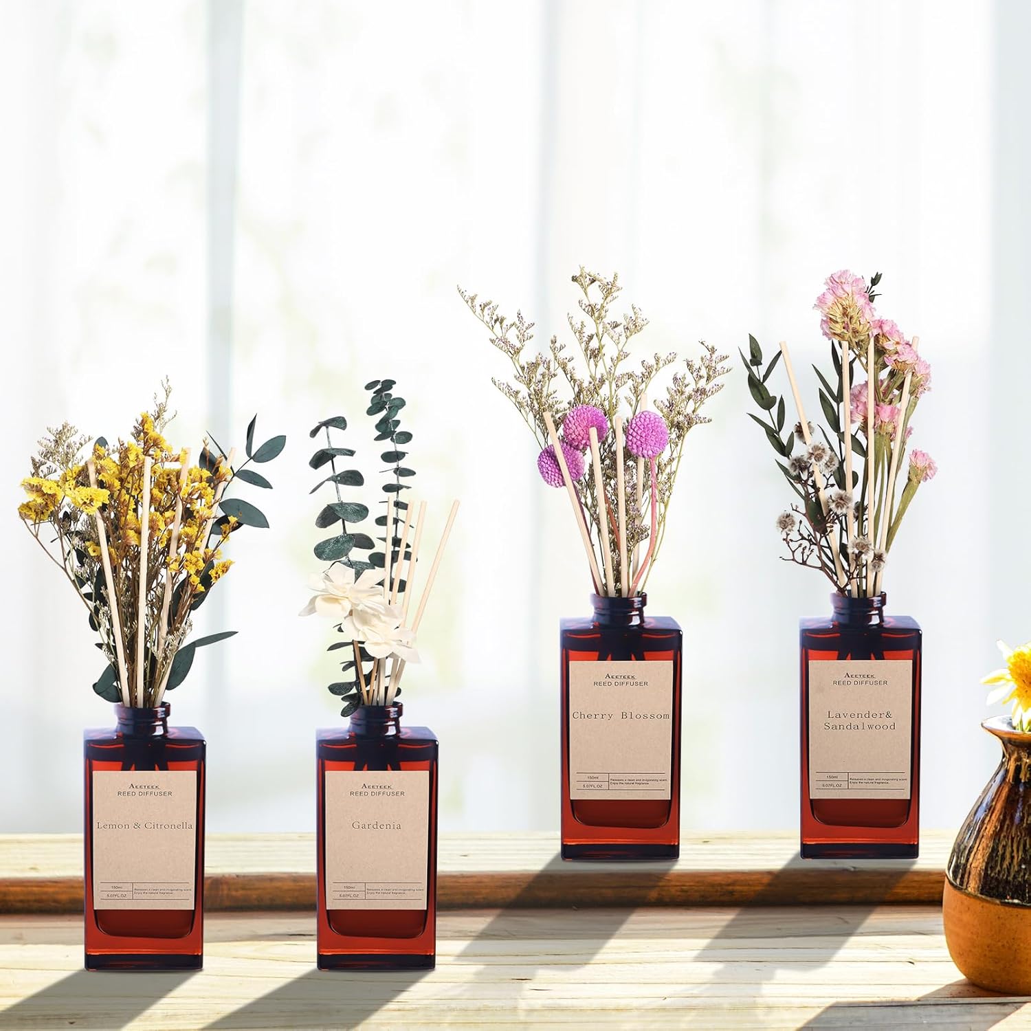 Lemon Citronella Reed Diffuser Set with Flower Decor