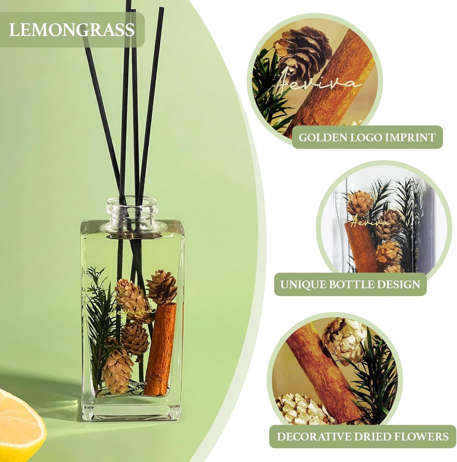 Aeviva Reed Diffuser Set with Lemongrass Scent