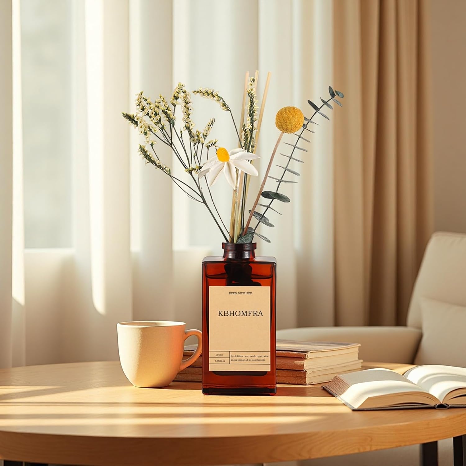 KBHOMFRA Reed Diffuser Set with Dried Flowers