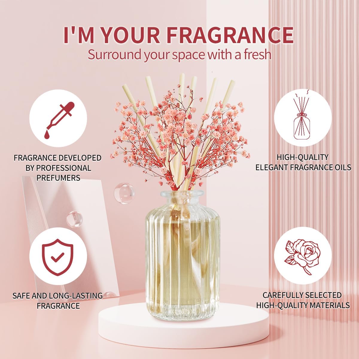 Sandalwood Rose Reed Diffuser Set with Preserved Flowers