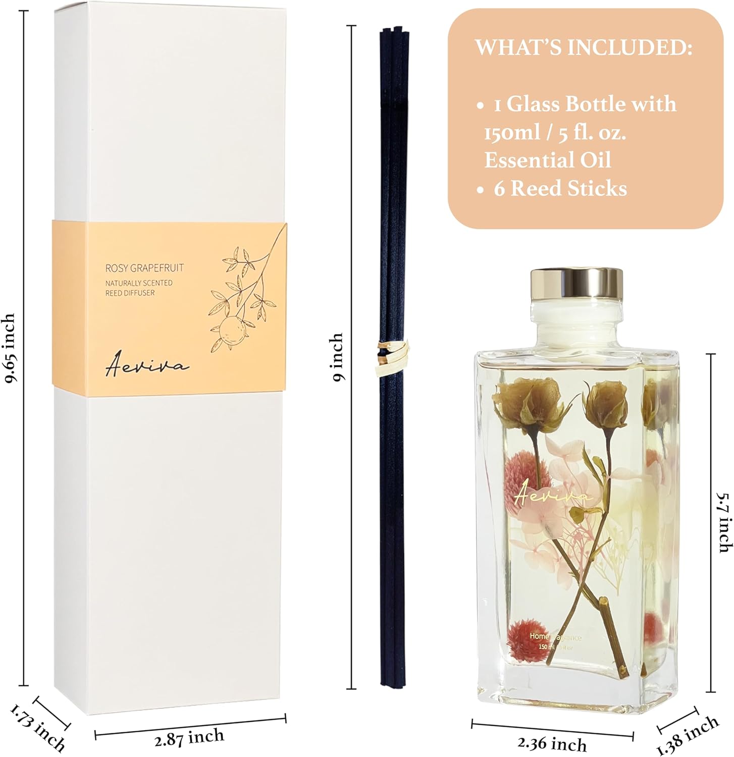 Aeviva Reed Diffuser Set 5 Fl Oz Rose Grapefruit Scent