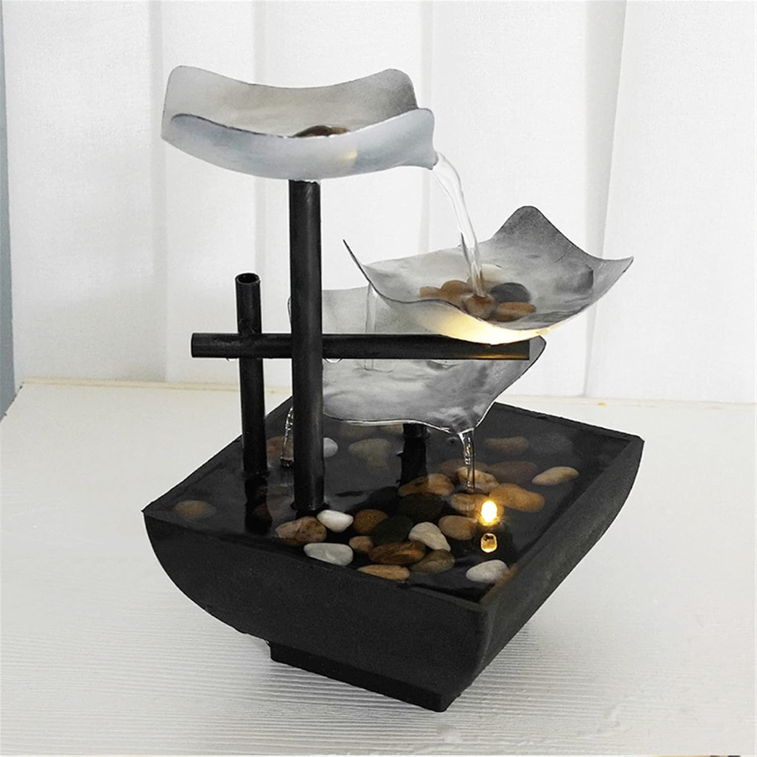 MEIMAY 3-Tier Tabletop Water Fountain with LED Light