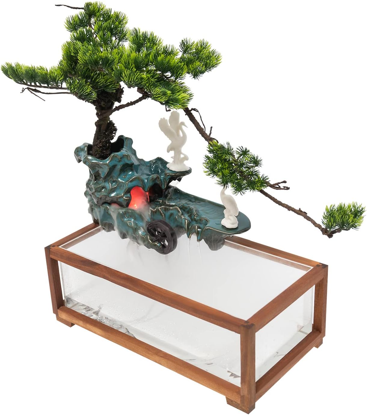 SanBouSi Tabletop Fountain with Fish Tank and LED Light