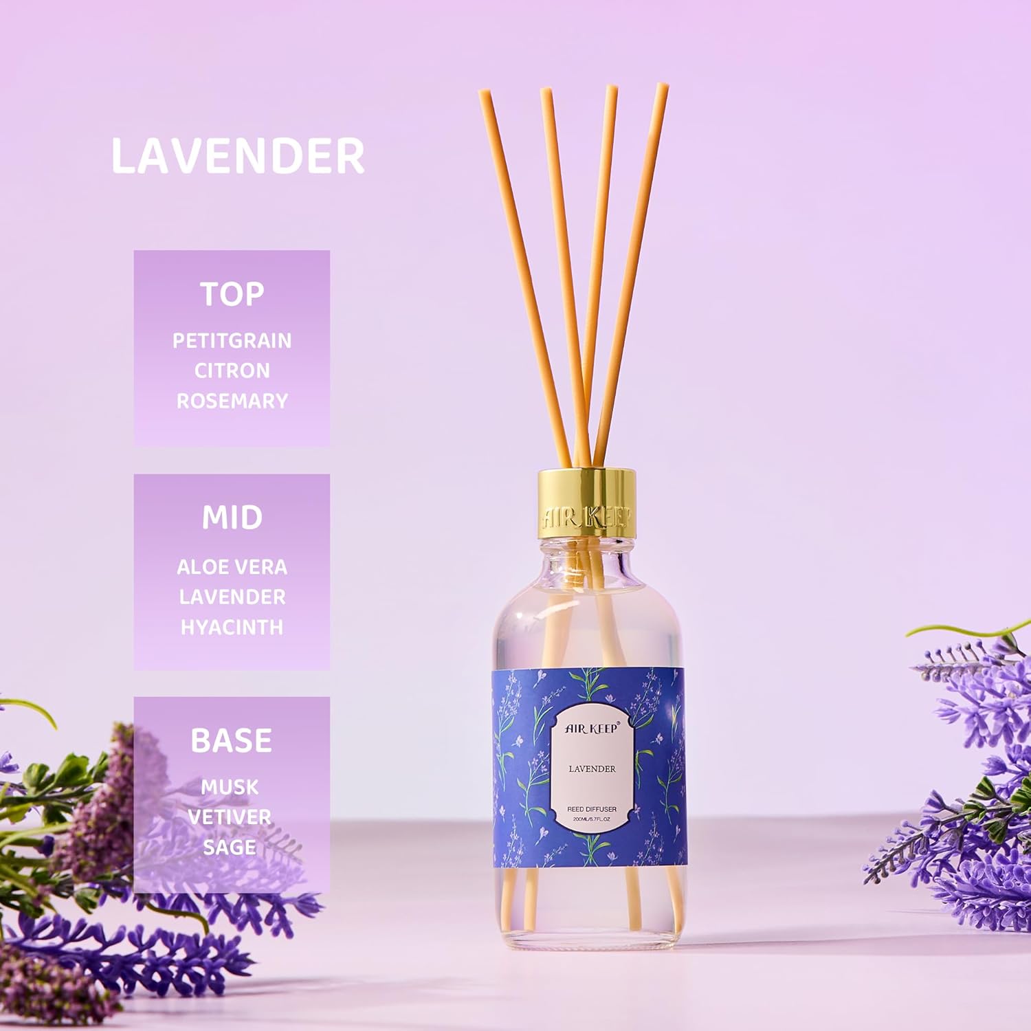 Airkeep Lavender Reed Diffuser Set with 8 Sticks 676 Oz