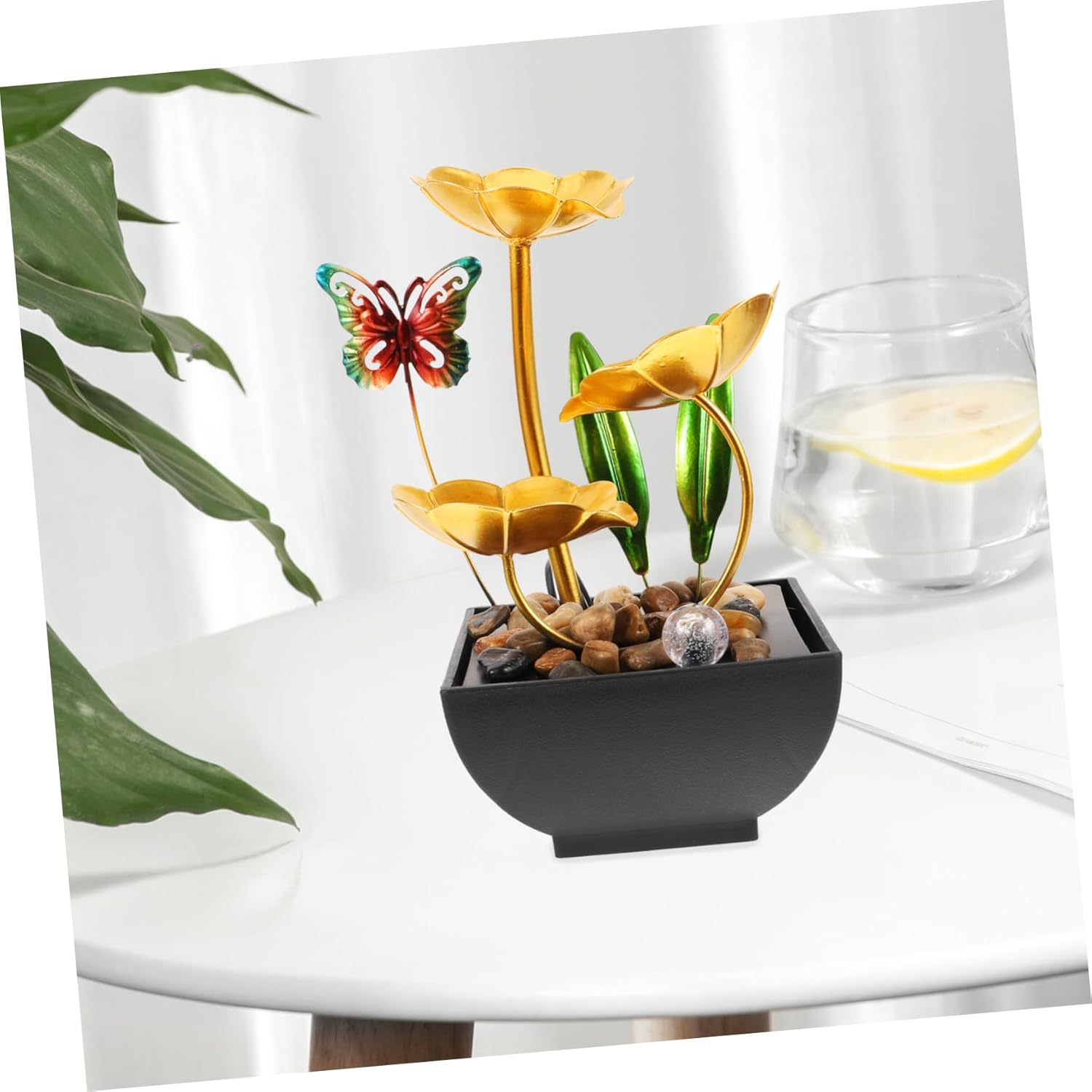 Cabilock Tabletop Water Fountain Lotus Leaf Design USB Powered Indoor Decor Ornament for Home Office