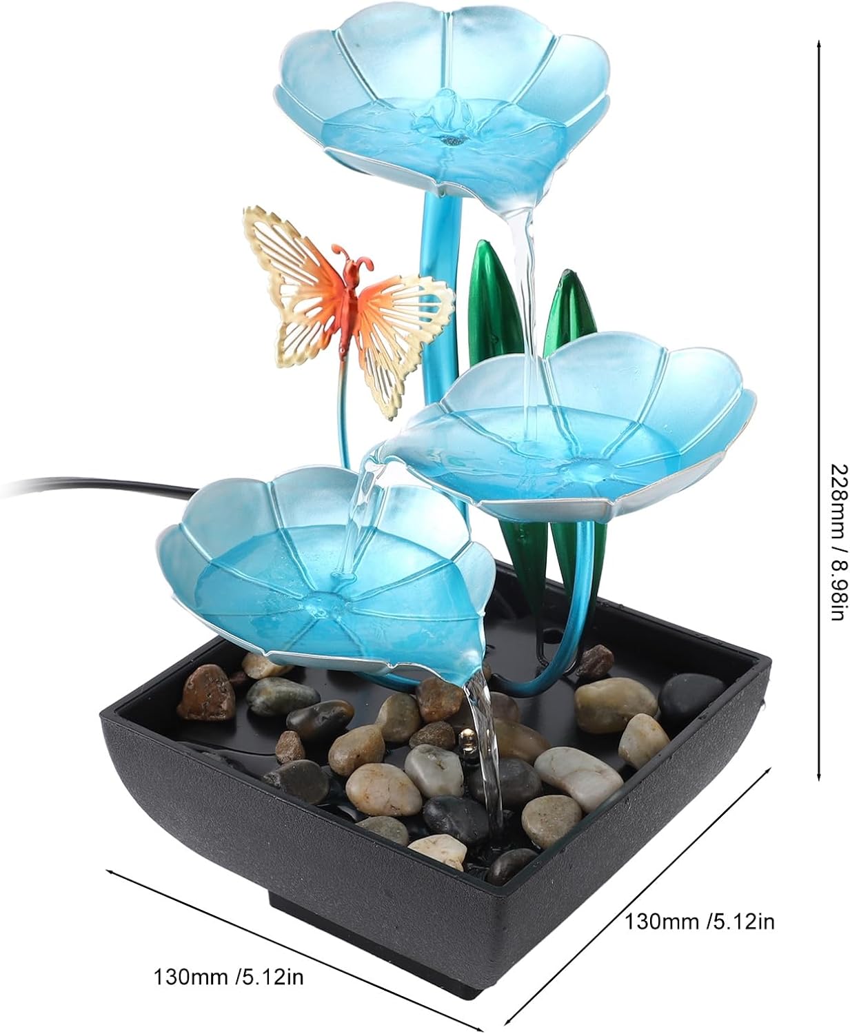 Small Tabletop Waterfall Fountain with LED Light and USB Plug