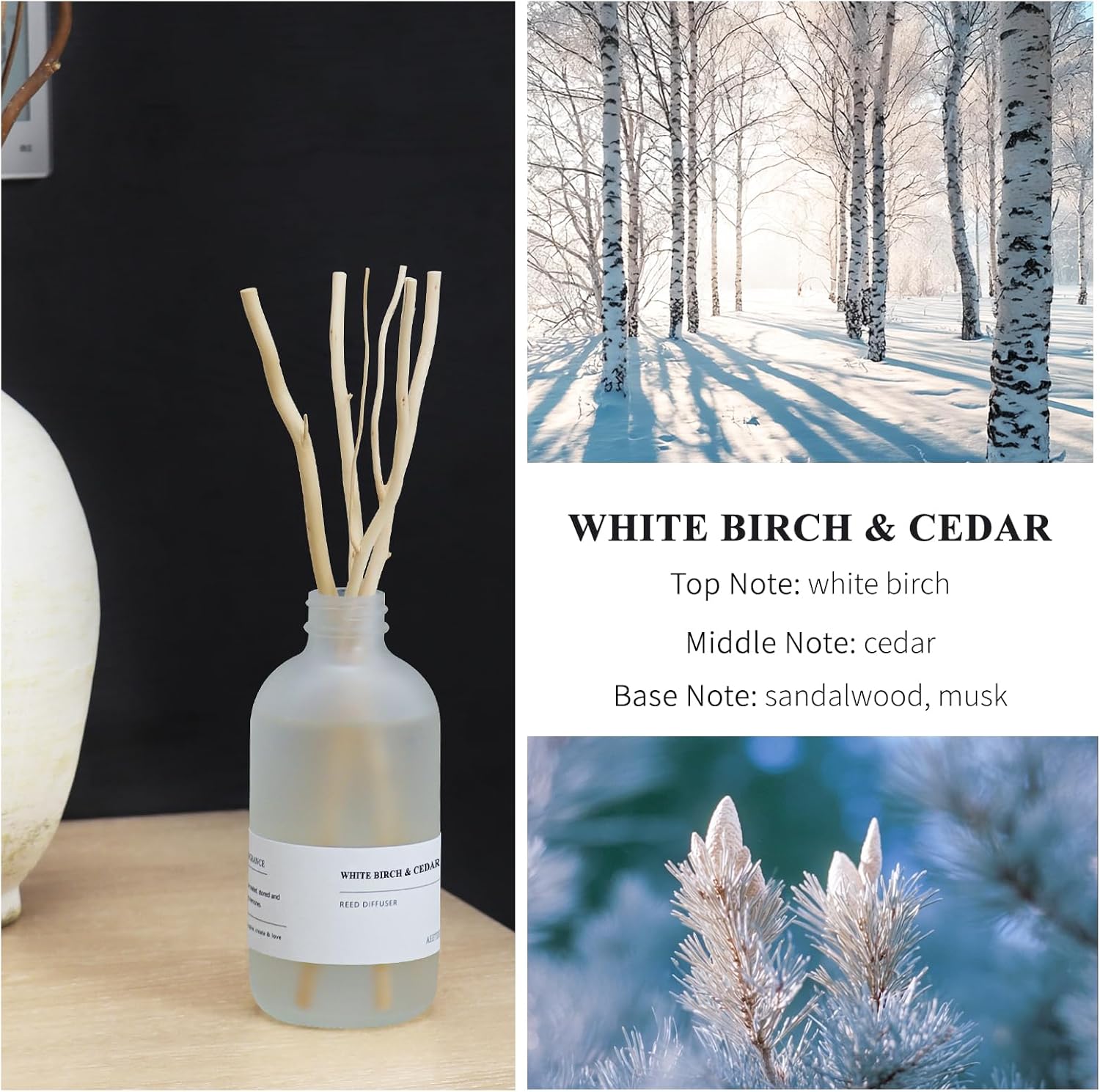 White Birch Cedar Reed Diffuser Set 74 Oz Large Bottle