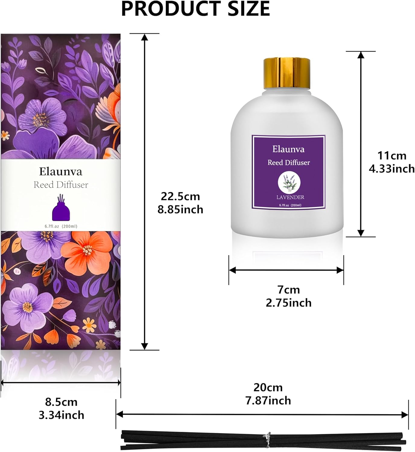Elaunva Lavender Reed Diffuser Set with 8 Sticks
