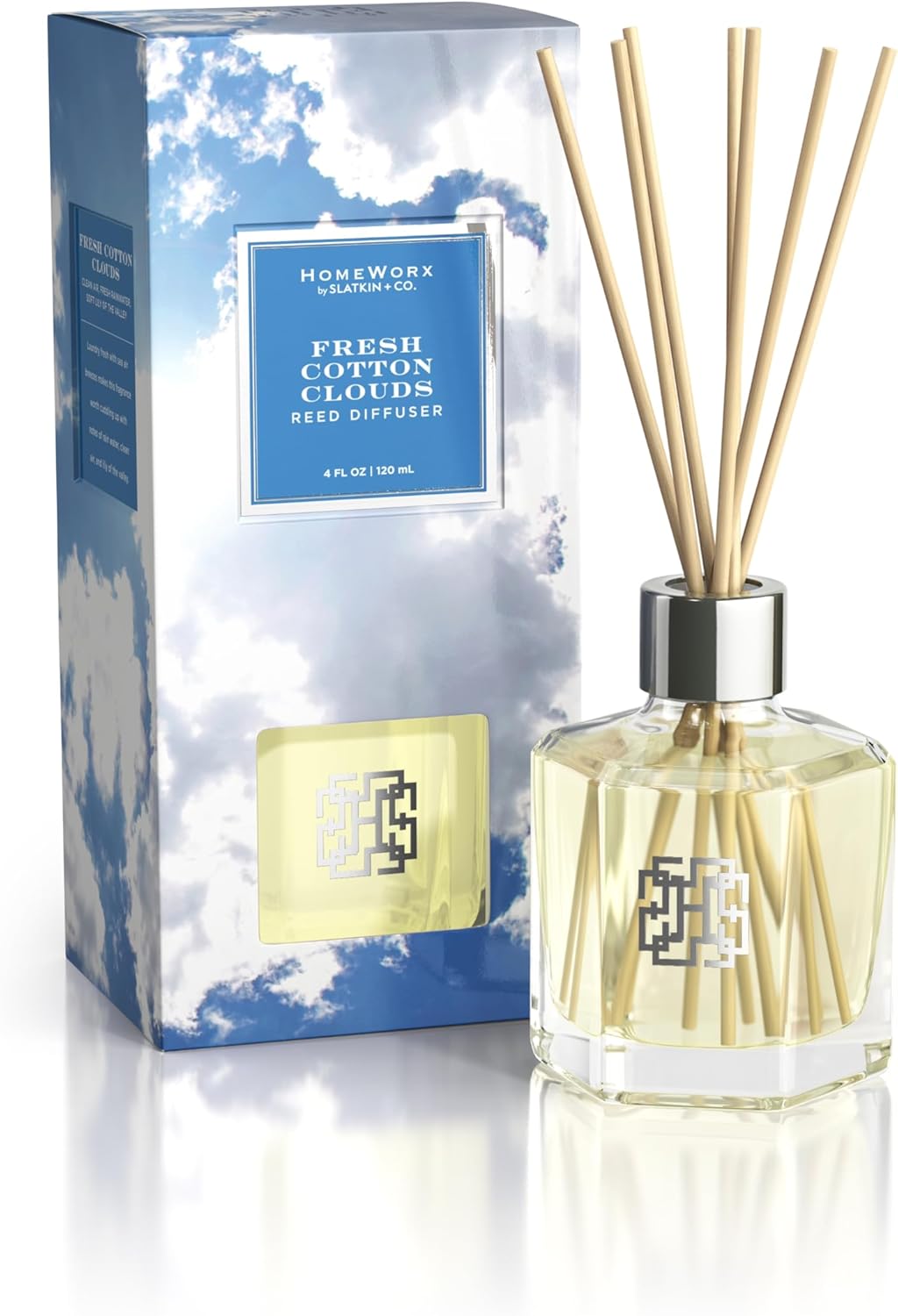 HomeWorx by SLATKIN CO Fresh Cotton Clouds Reed Diffuser Set