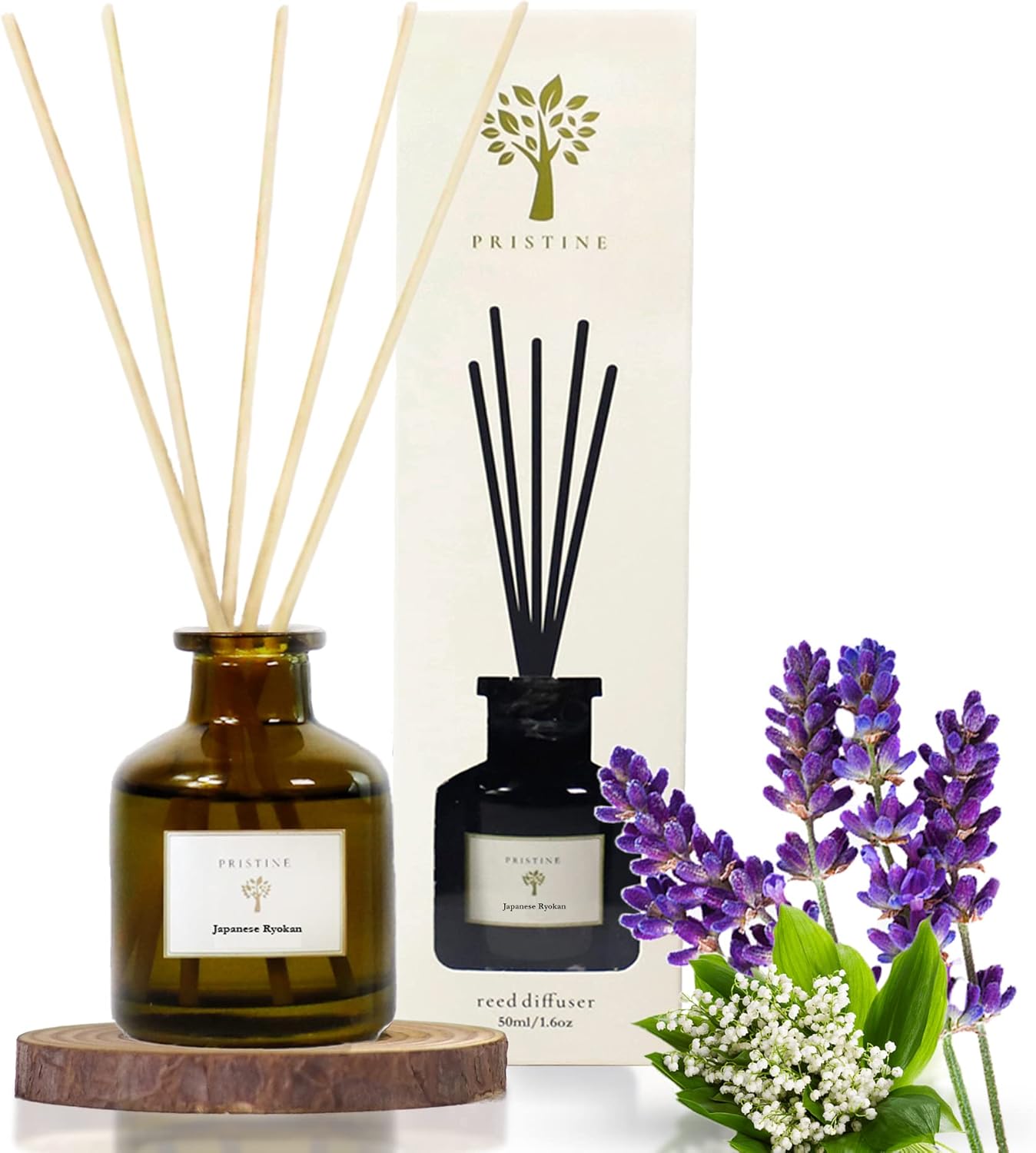 PRISTINE Reed Diffuser Set with Lavender and Amber Scent