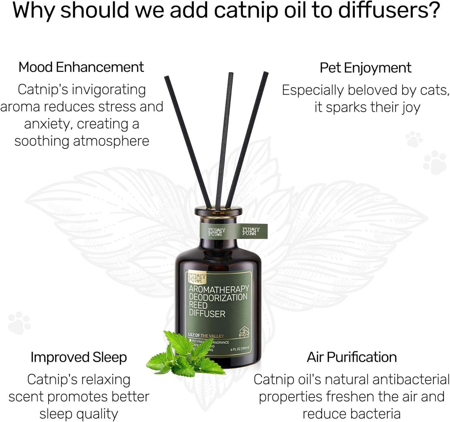 Furrypurr Reed Diffuser Pet Odor Elimination Lily of the Valley 6 Oz