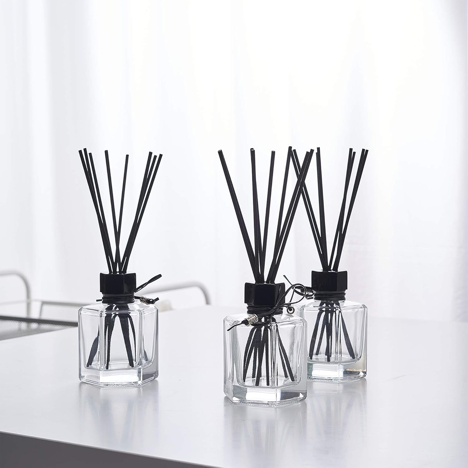 EAST CREEK 3pcs Diffuser Set with 4oz Glass Bottles and Black Sticks