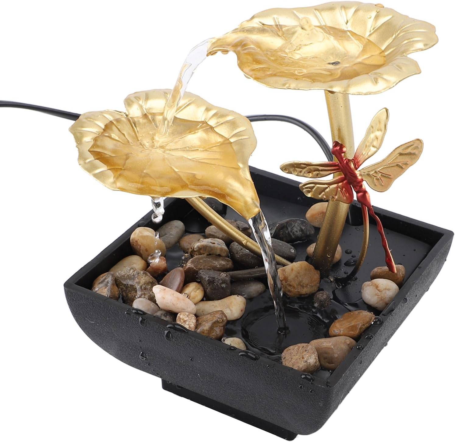 Tomotato Tabletop Water Fountain with 2 Tiers and LED Light