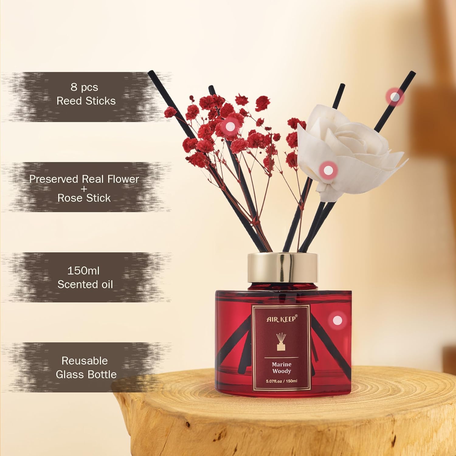 Airkeep Flower Reed Diffuser Set Pineapple Rose Cedarwood 150ml