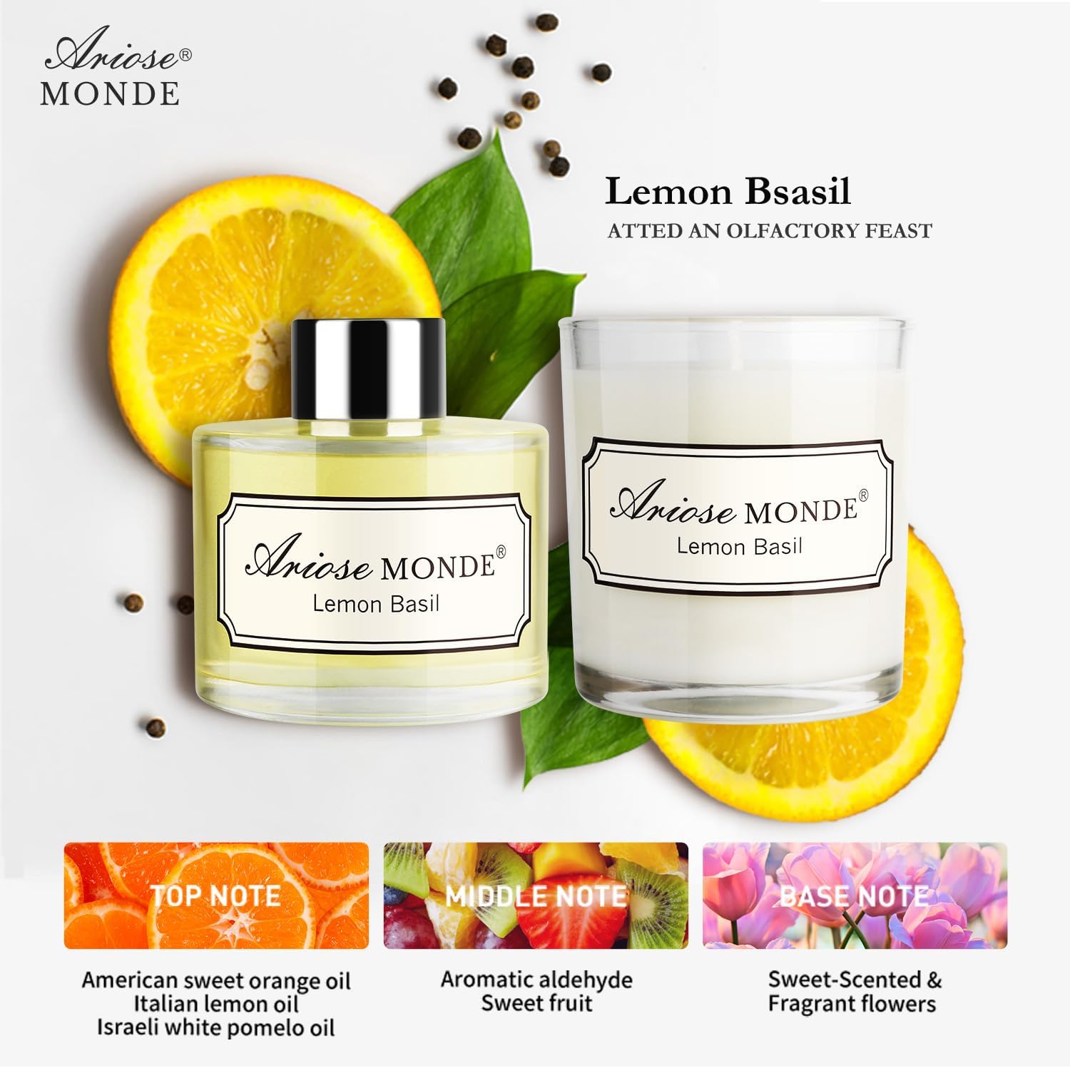 Lemon Basil Reed Diffuser Soy Candle Set