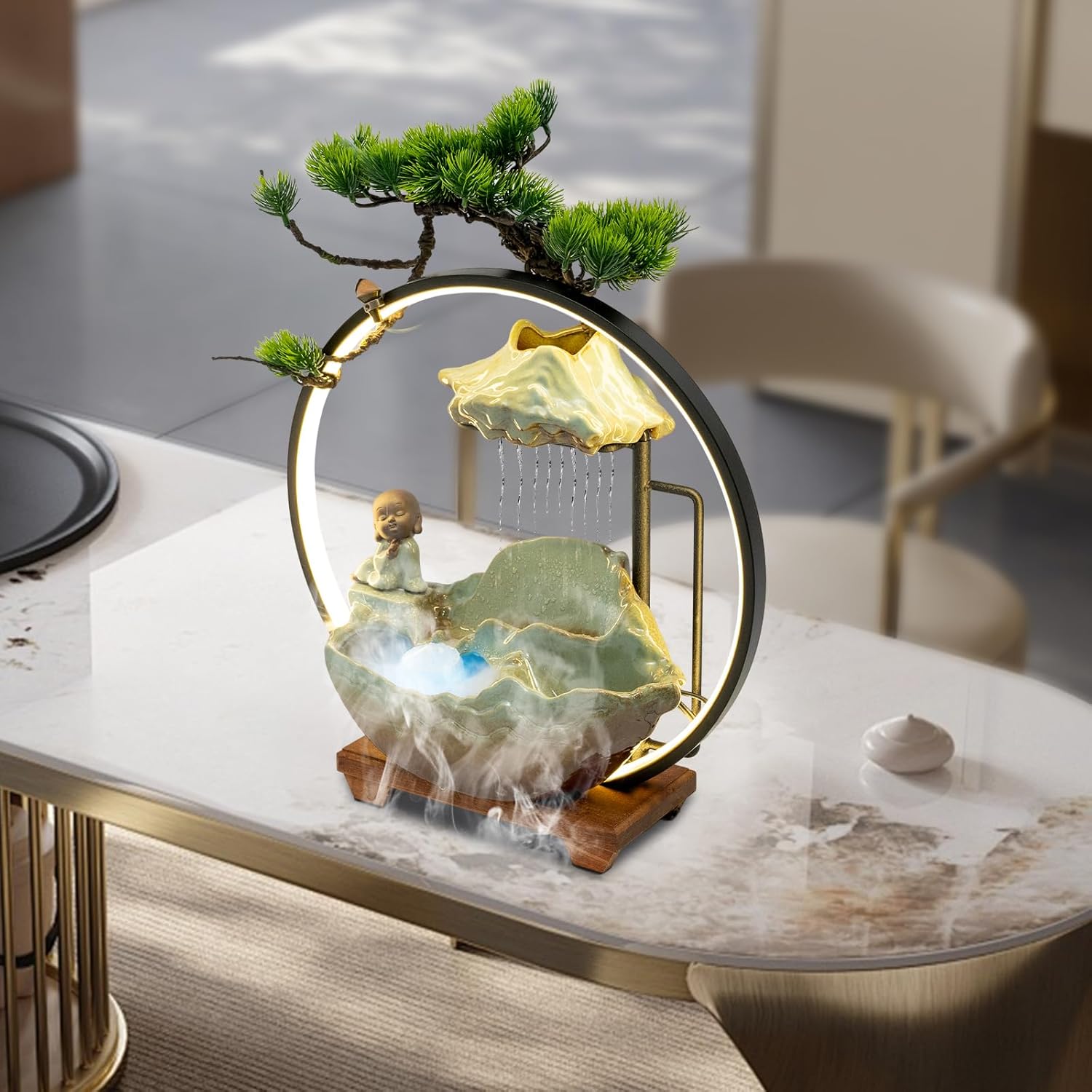 Zen Desktop Water Fountain with LED and Fog for Home Office