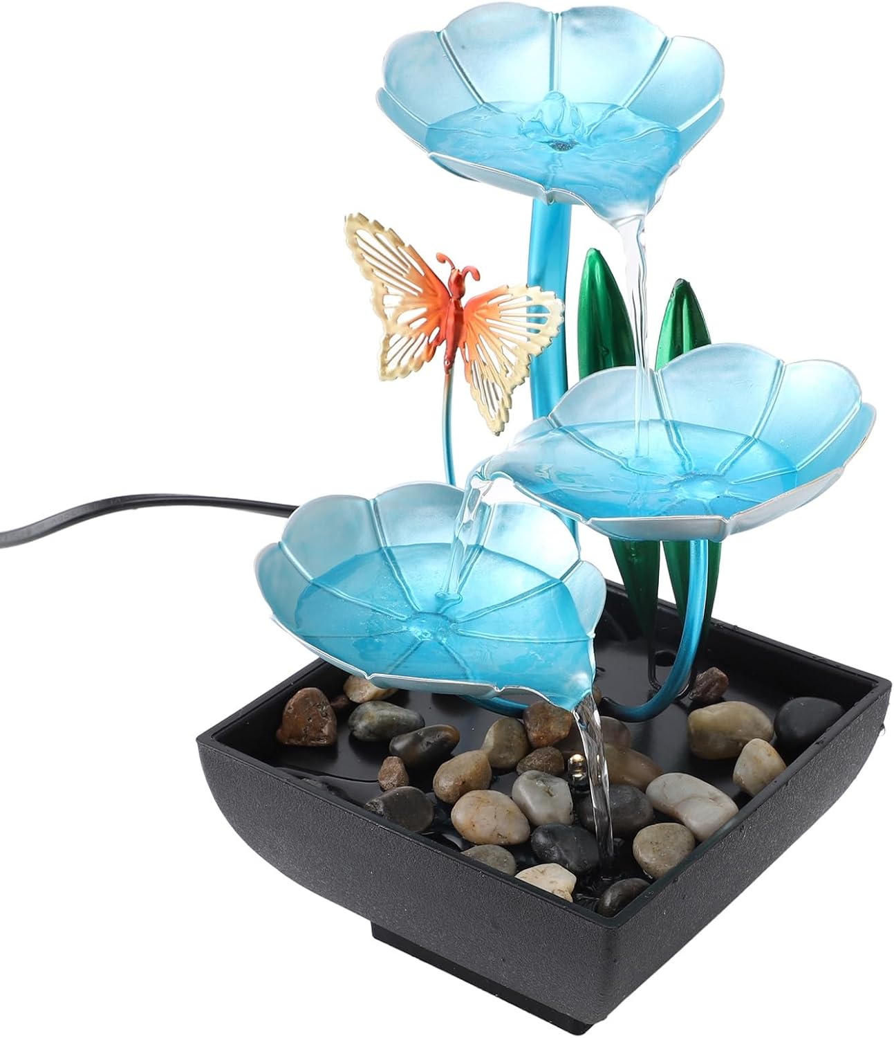 Small Tabletop Waterfall Fountain with LED Light and USB Plug