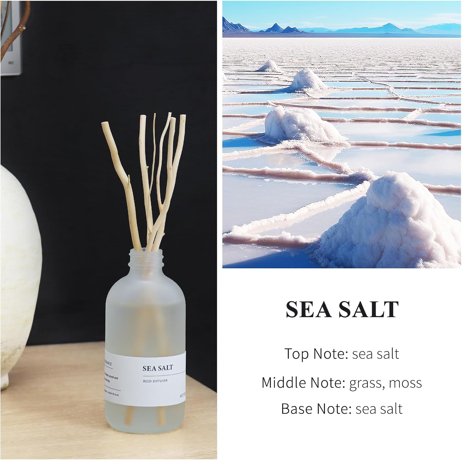 Sea Salt Musk Reed Diffuser with Willow Branches Decor
