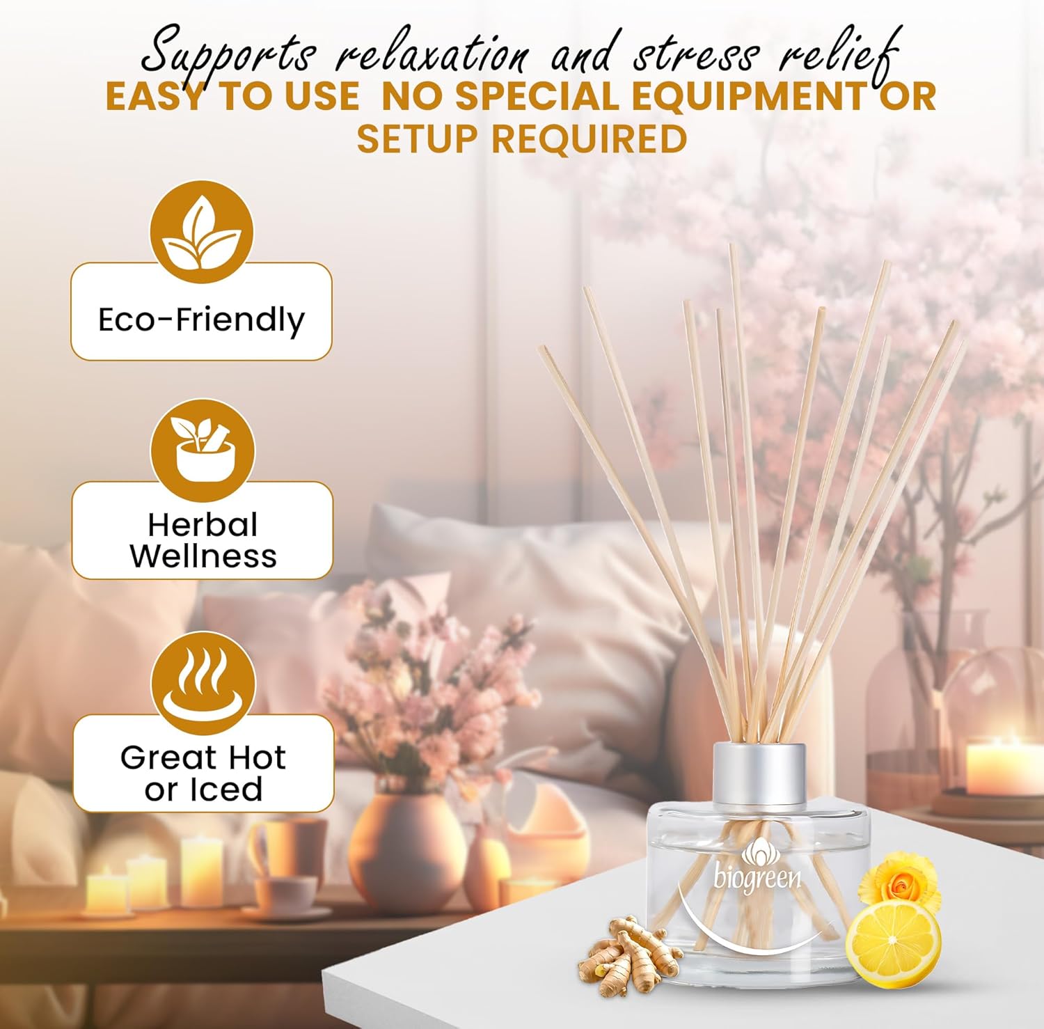 Biogreen Reed Diffuser Ginger Lemon Roses 338 fl oz