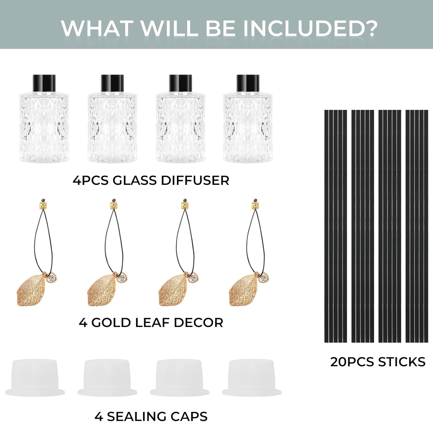 TRIFOLIC 4Pcs Reed Diffuser Set with Golden Decor Black Bottles