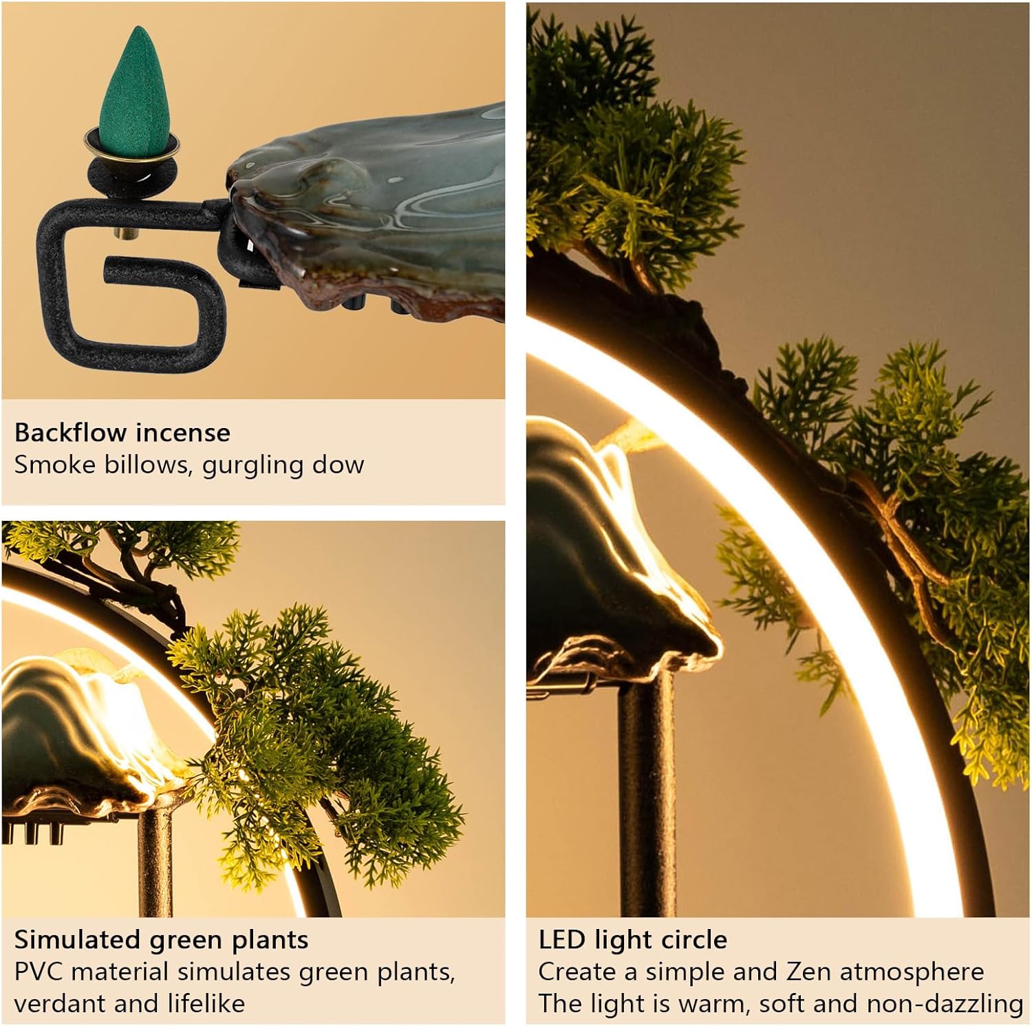 Small Indoor Fountain with LED and Reflux Incense