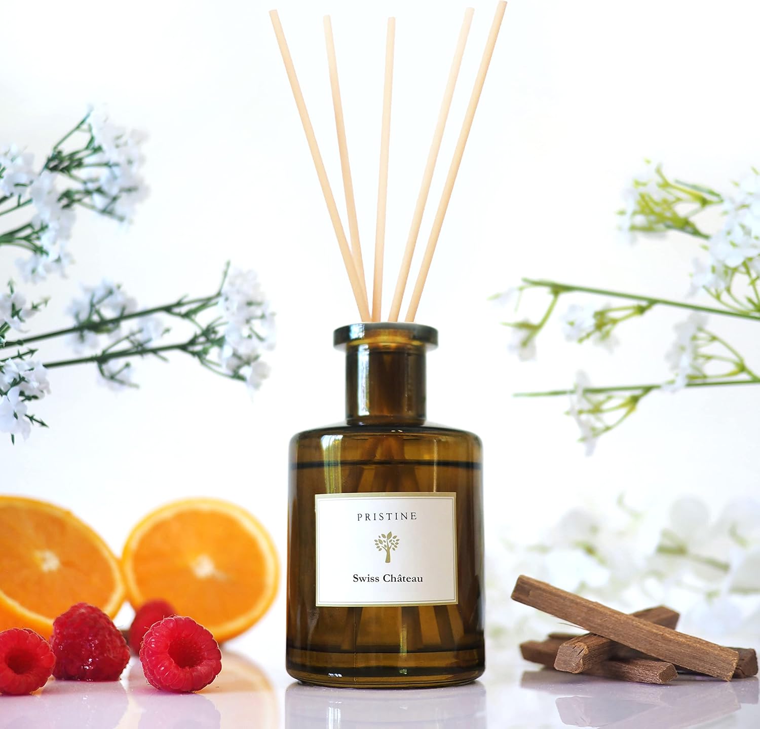 Pristine Swiss Chateau Reed Diffuser Set - Fresh Cut Rose Tangerine Cedarwood