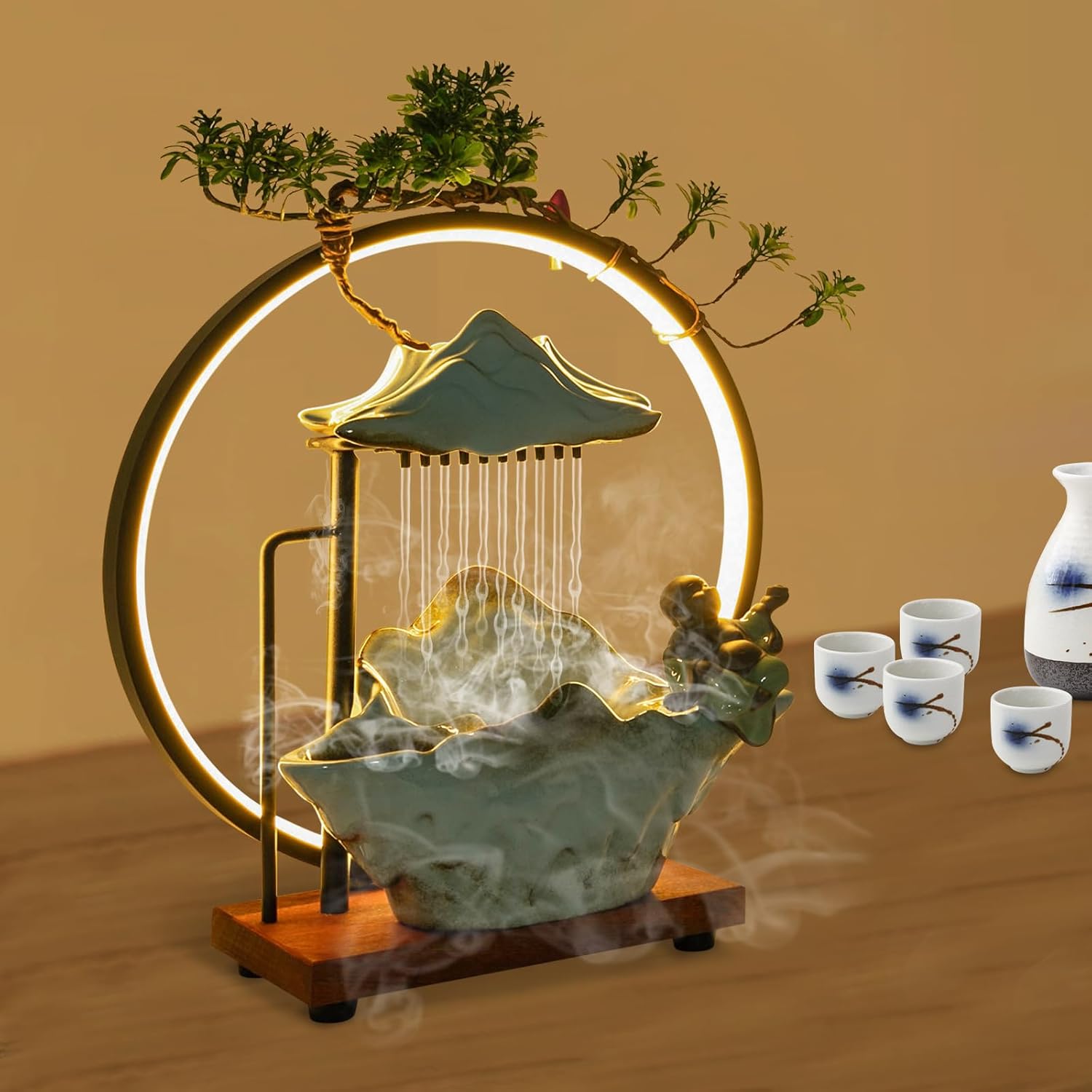 KELIBI Tabletop Fountain with LED Light and Pump