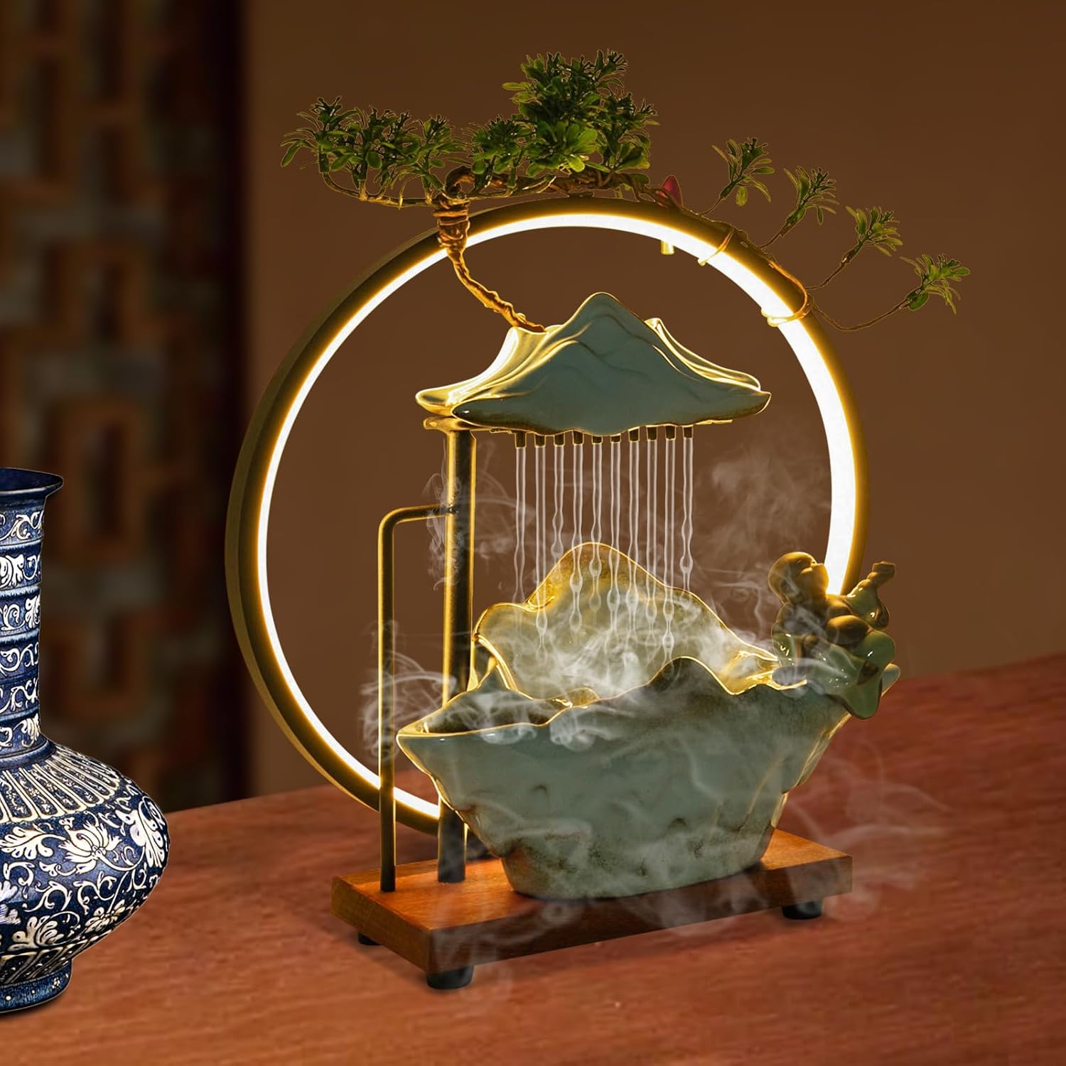 Tabletop Fountain with LED Light and Mist Atomizer