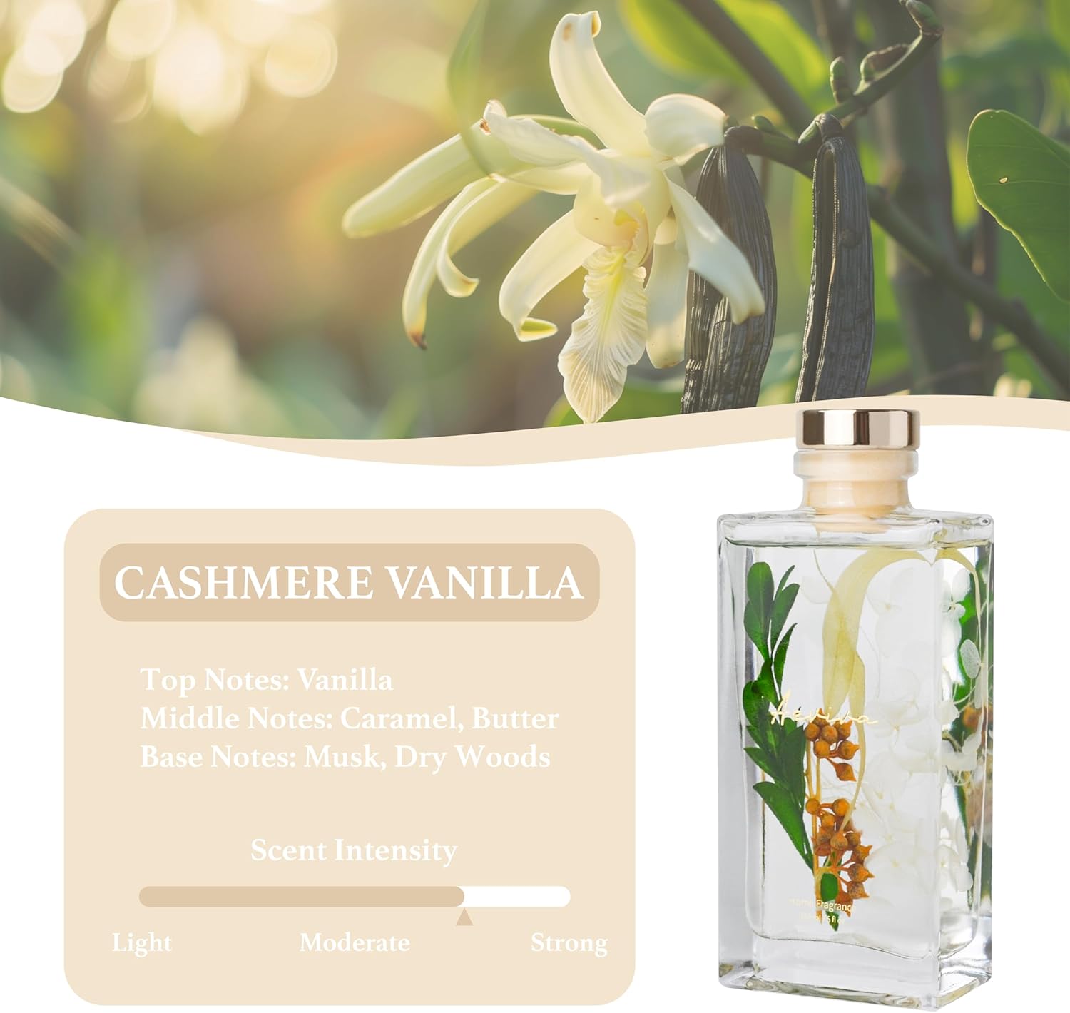 Aeviva Flower Reed Diffuser Set with Cashmere Vanilla Scent