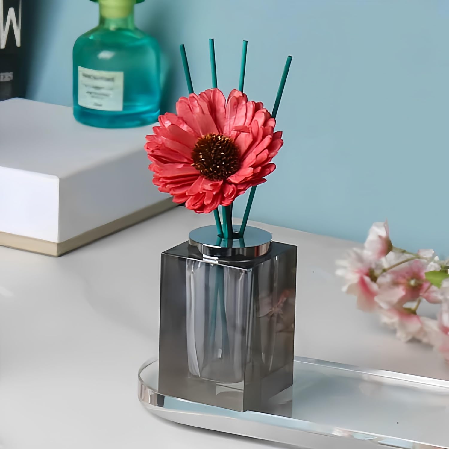 Crystal Glass Aromatherapy Bottles - Empty Refillable Diffuser Vases Gray