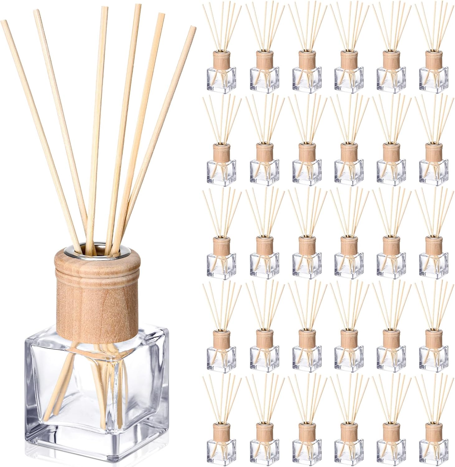 Roshtia 30 Piece Reed Diffuser Set with Wooden Caps and Rattan Sticks