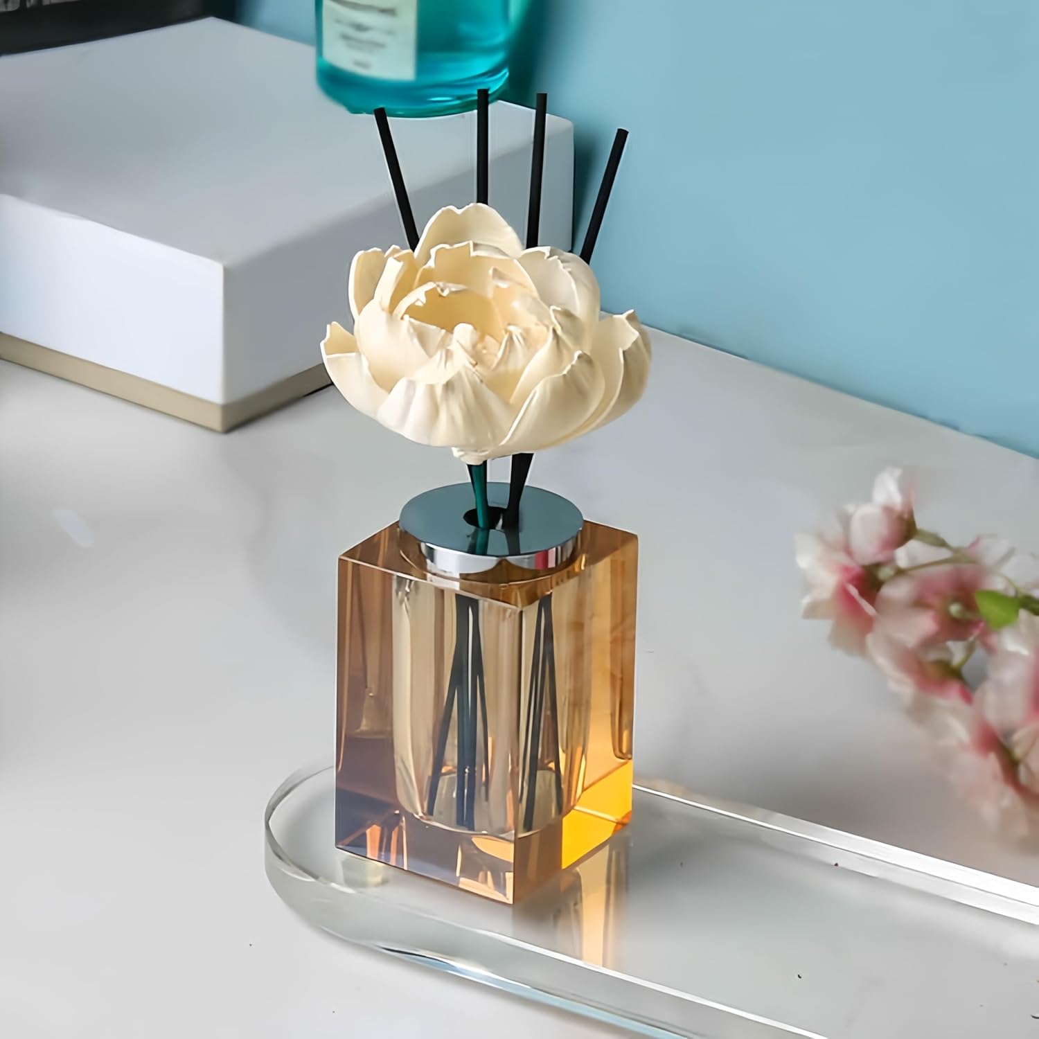 Crystal Glass Aromatherapy Bottles - Empty Refillable Diffuser Vases Gray