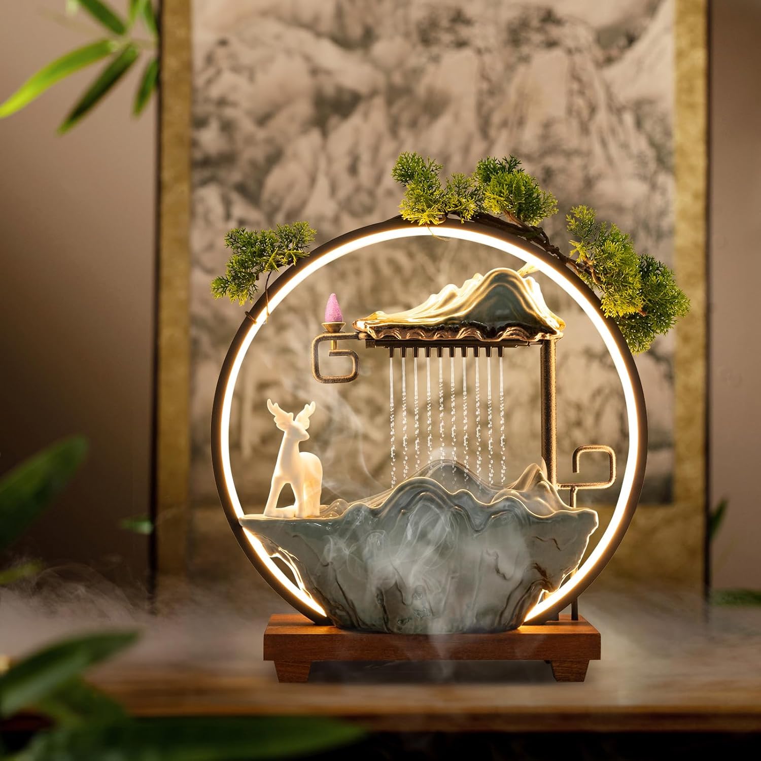Tabletop Buddha Fountain with Lights and Pump