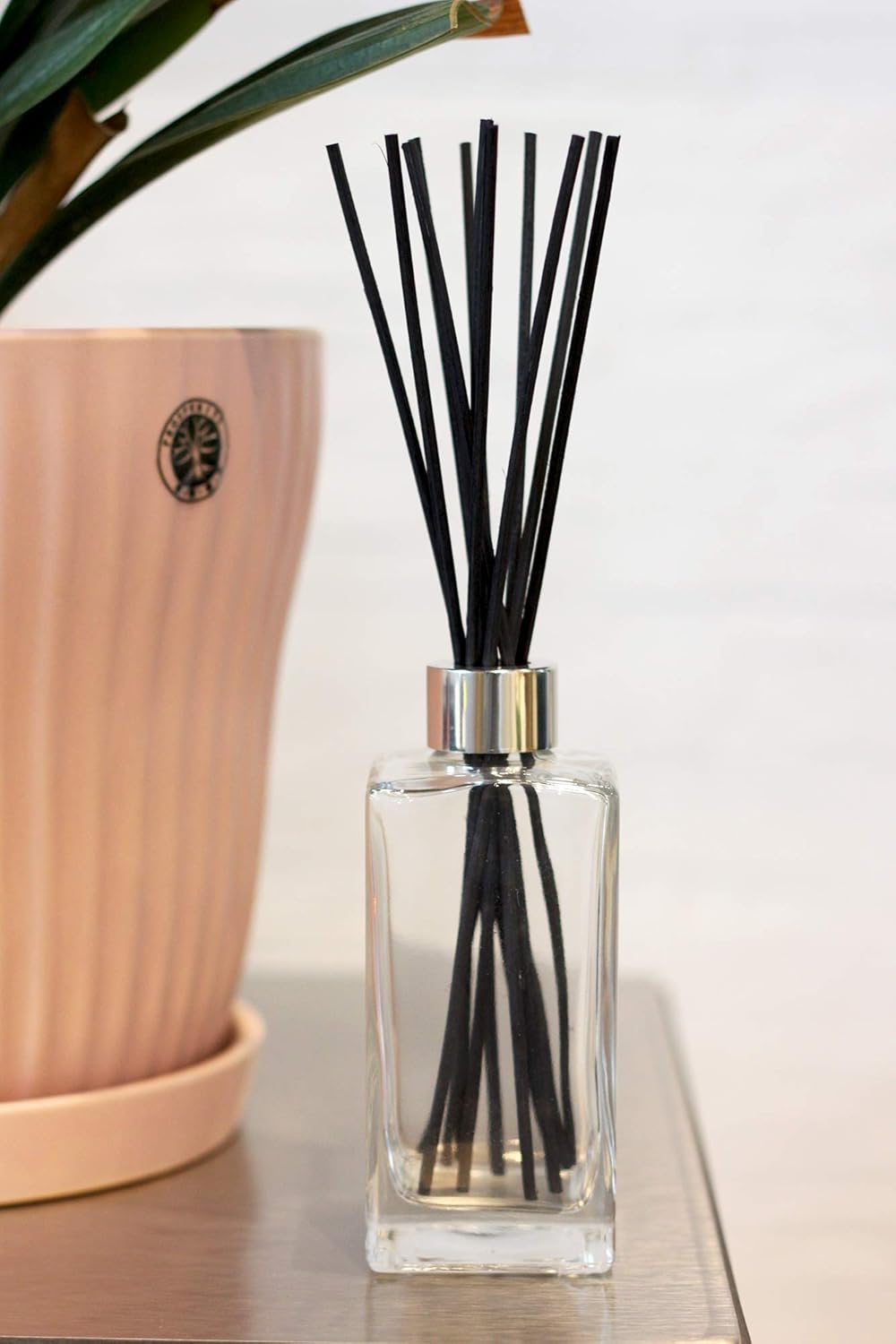Set of 4 Glass Diffuser Bottles with Silver Caps - 55 Inches High