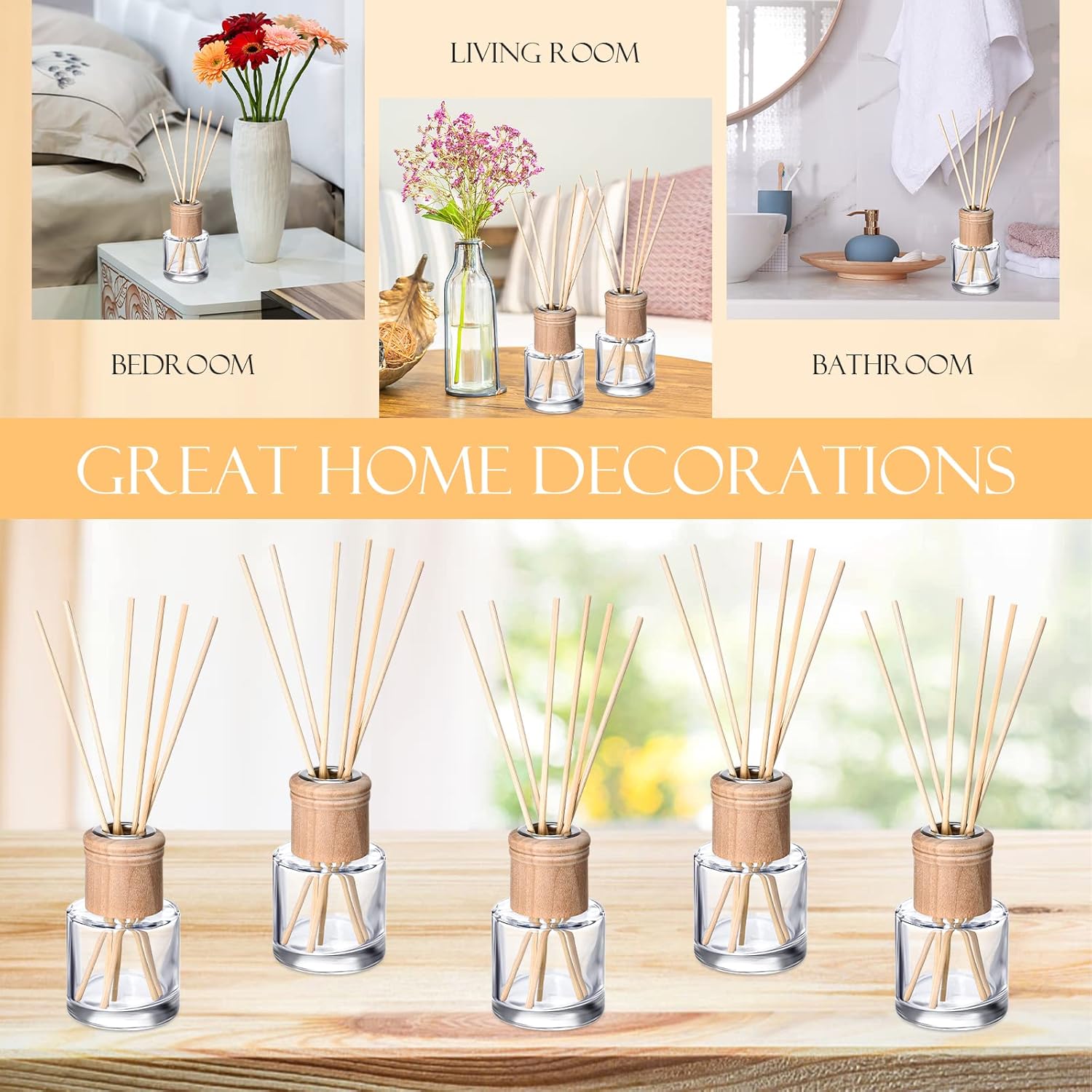 Roshtia 40 Piece Reed Diffuser Set with Glass Bottles and Wooden Caps