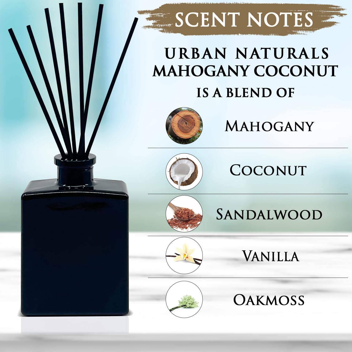 Urban Naturals Mahogany Coconut Reed Diffuser Oil Set