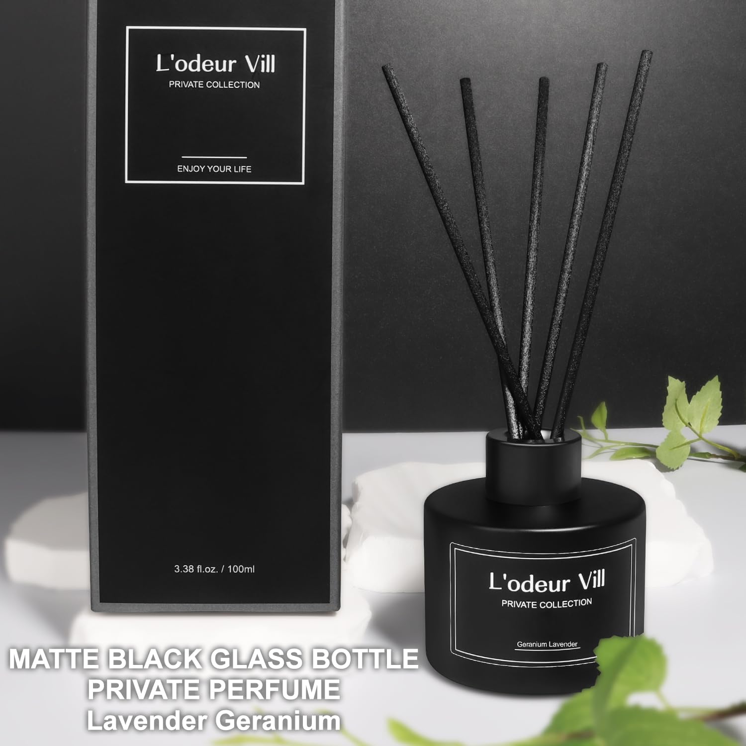 Lodeur Vill Reed Diffuser Set with 6 Sticks and 100ml Lavender Geranium Essential Oil
