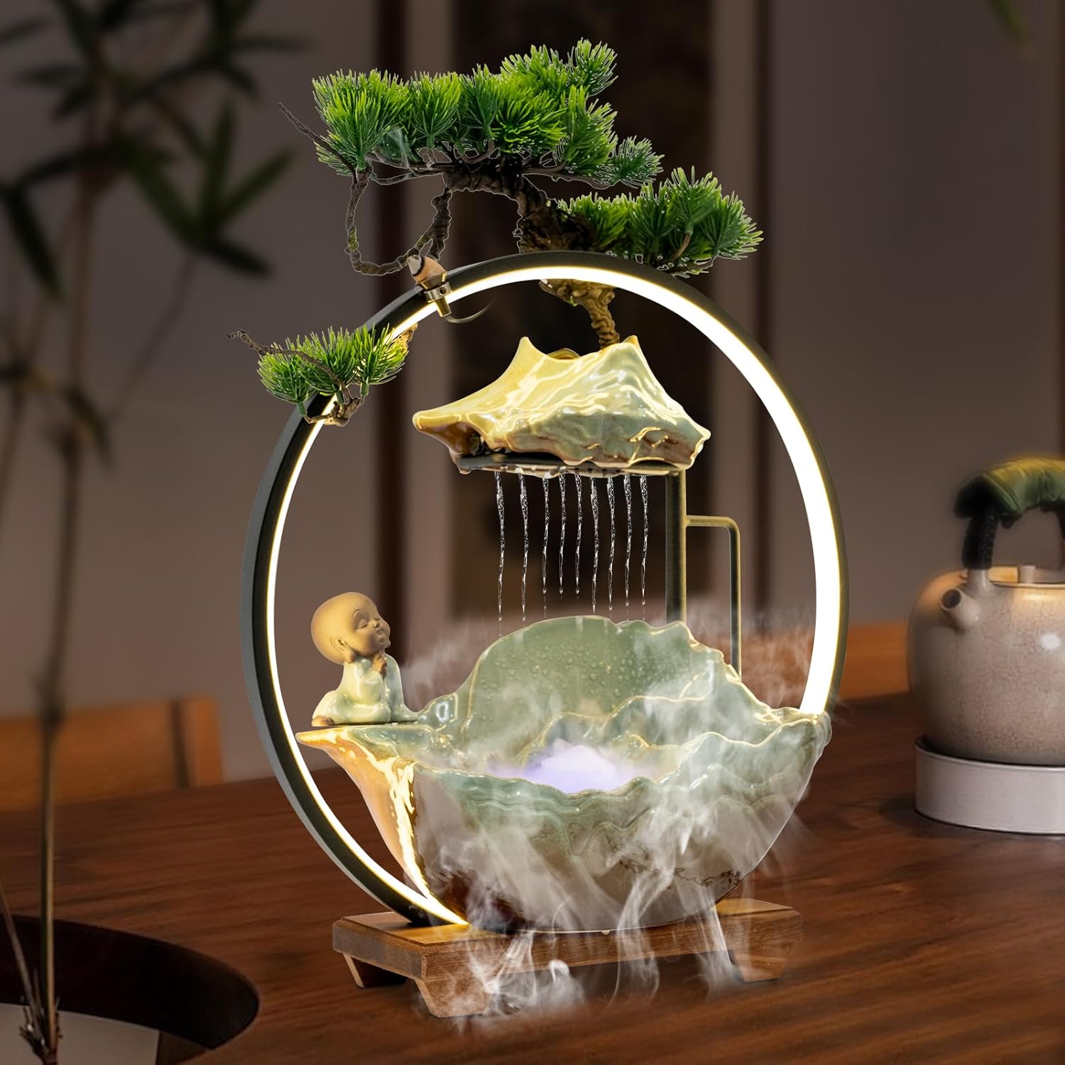Zen Desktop Water Fountain with LED and Fog for Home Office