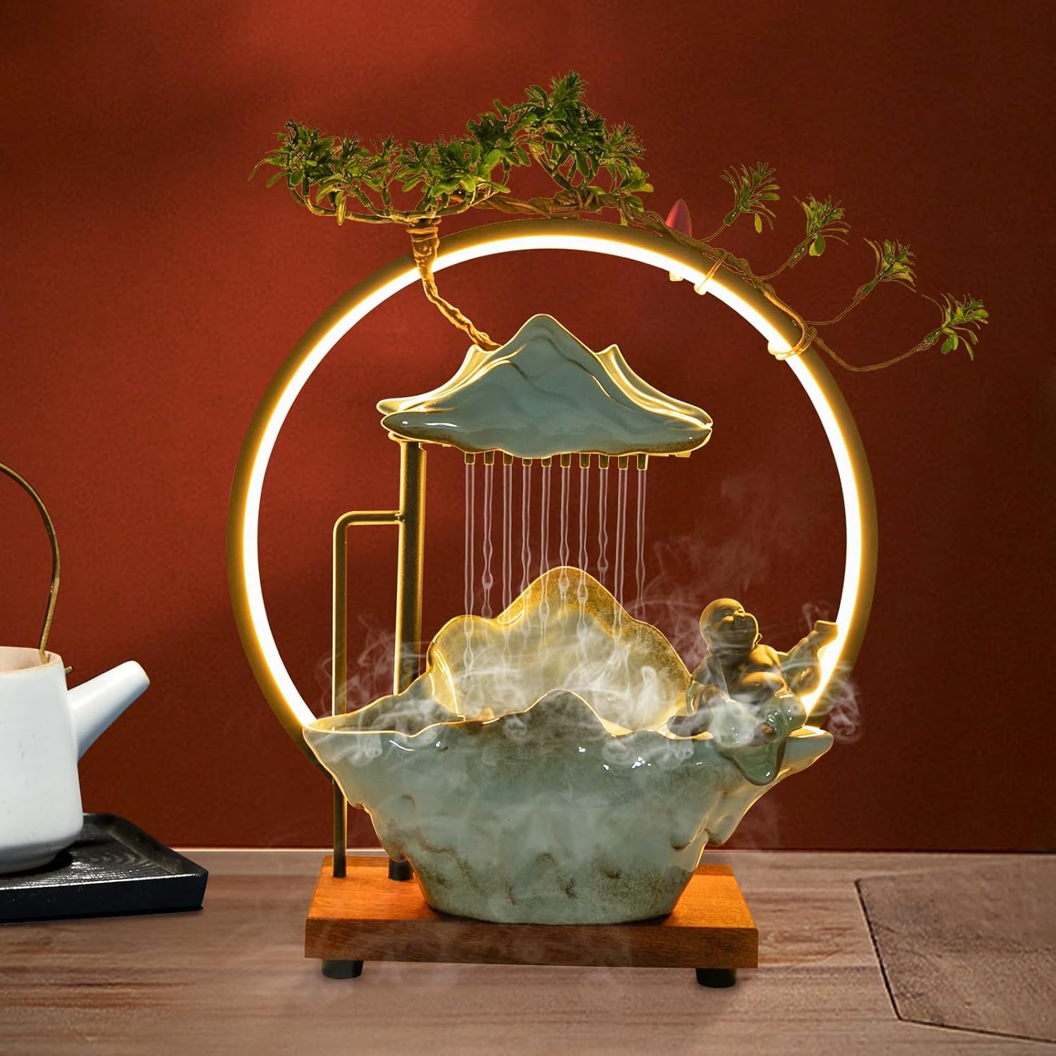 Tabletop Fountain with LED Light and Mist Atomizer