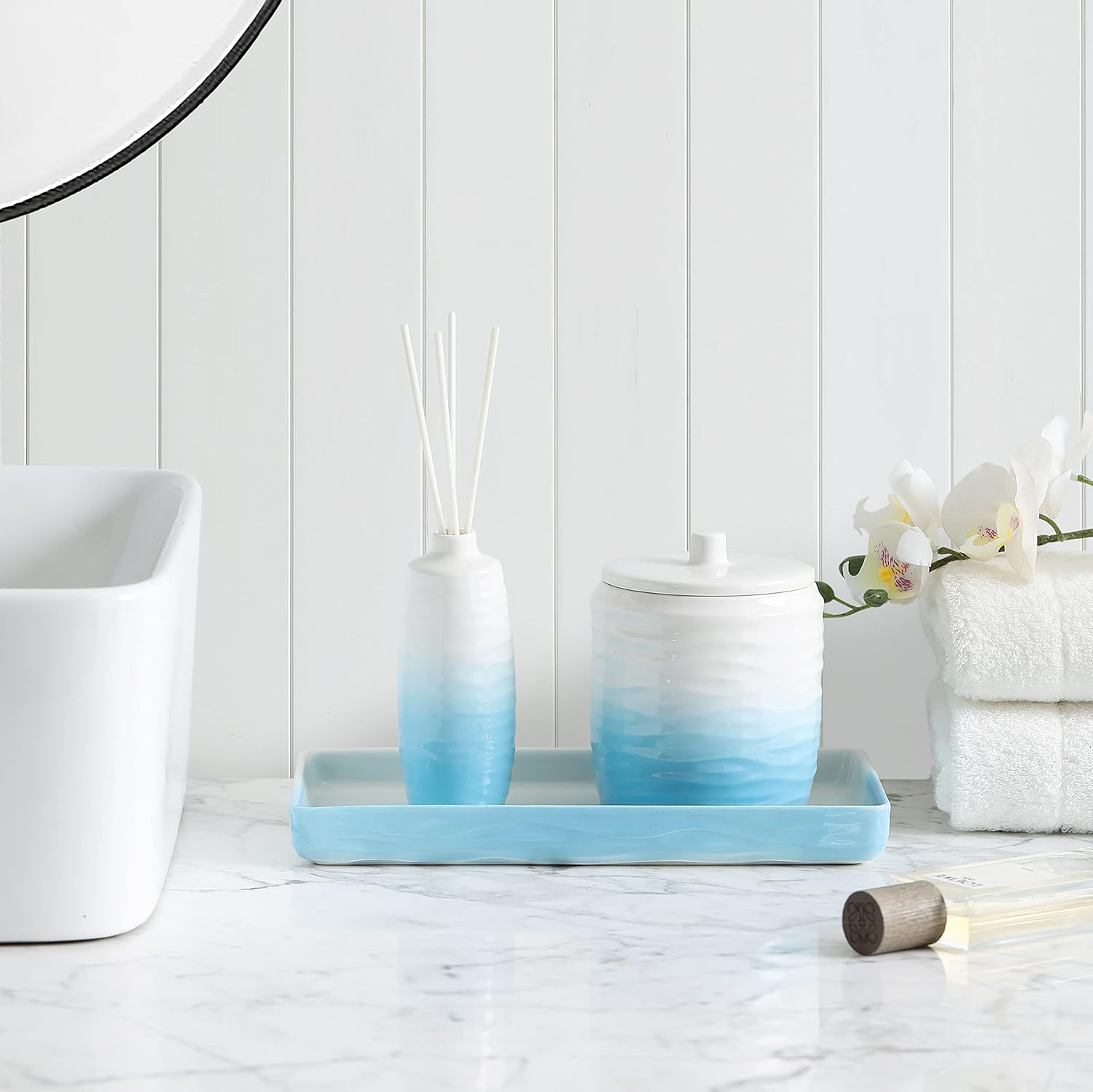 Ceramic Diffuser Bottles Set of 3 Blue White Gradient