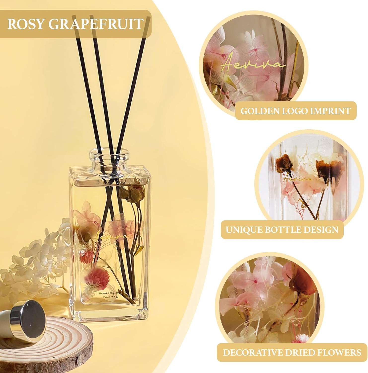 Aeviva Reed Diffuser Set 5 Fl Oz Rose Grapefruit Scent