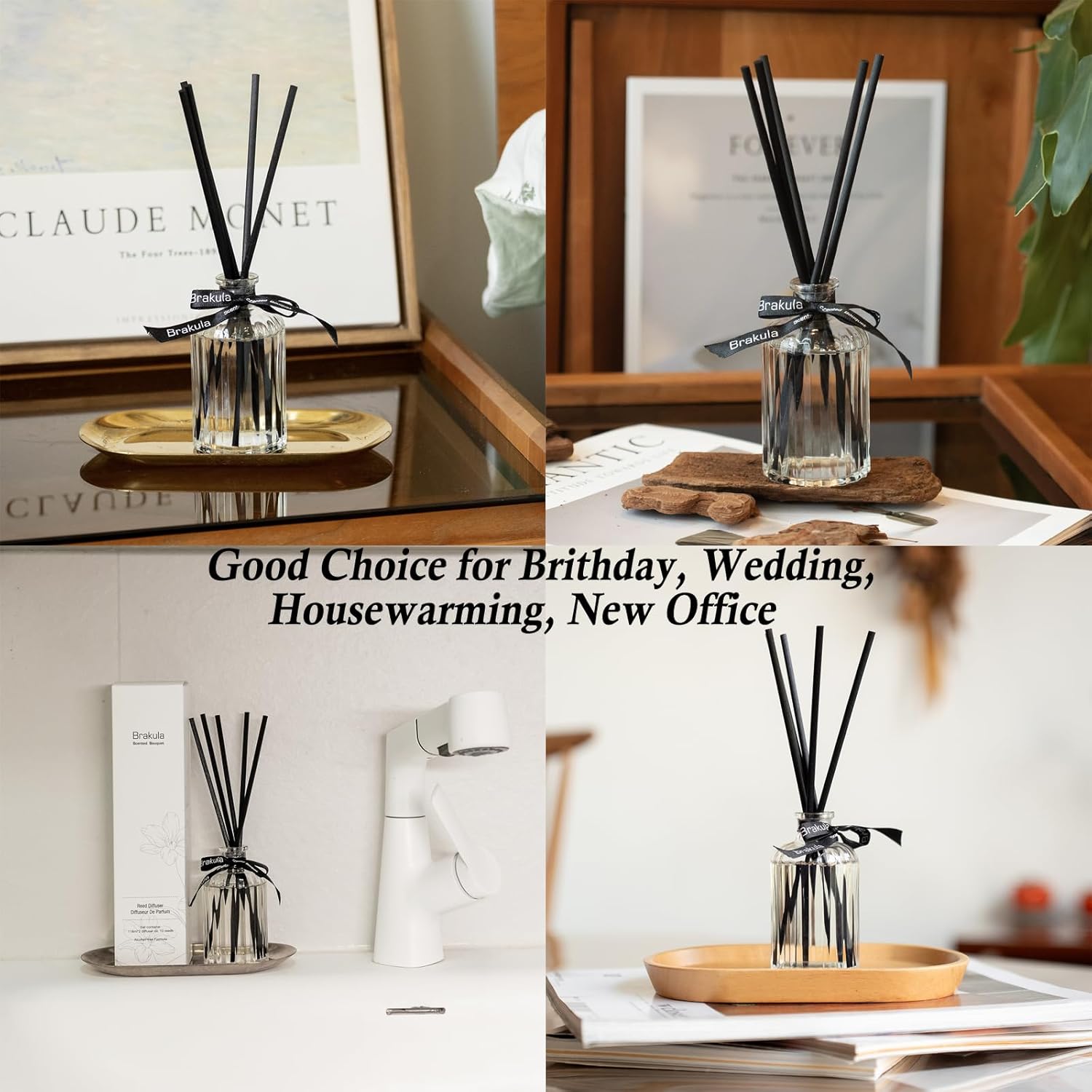 Brakula 2 Pack White Jasmine Mint Reed Diffuser Set