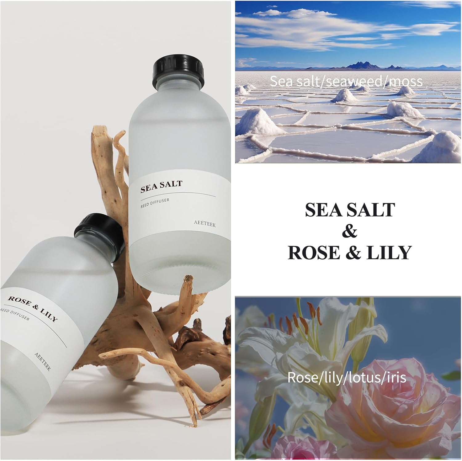 Rose Lily Sea Salt Reed Diffuser Set of 2