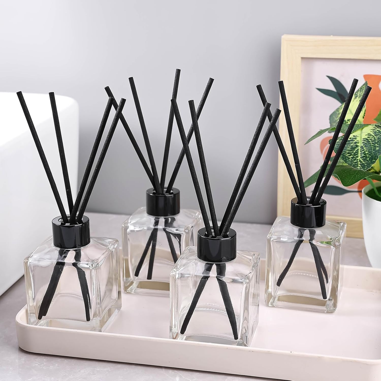 Crazy Huayi 4pcs 150ml Glass Diffuser Set with Black Caps and Reed Sticks