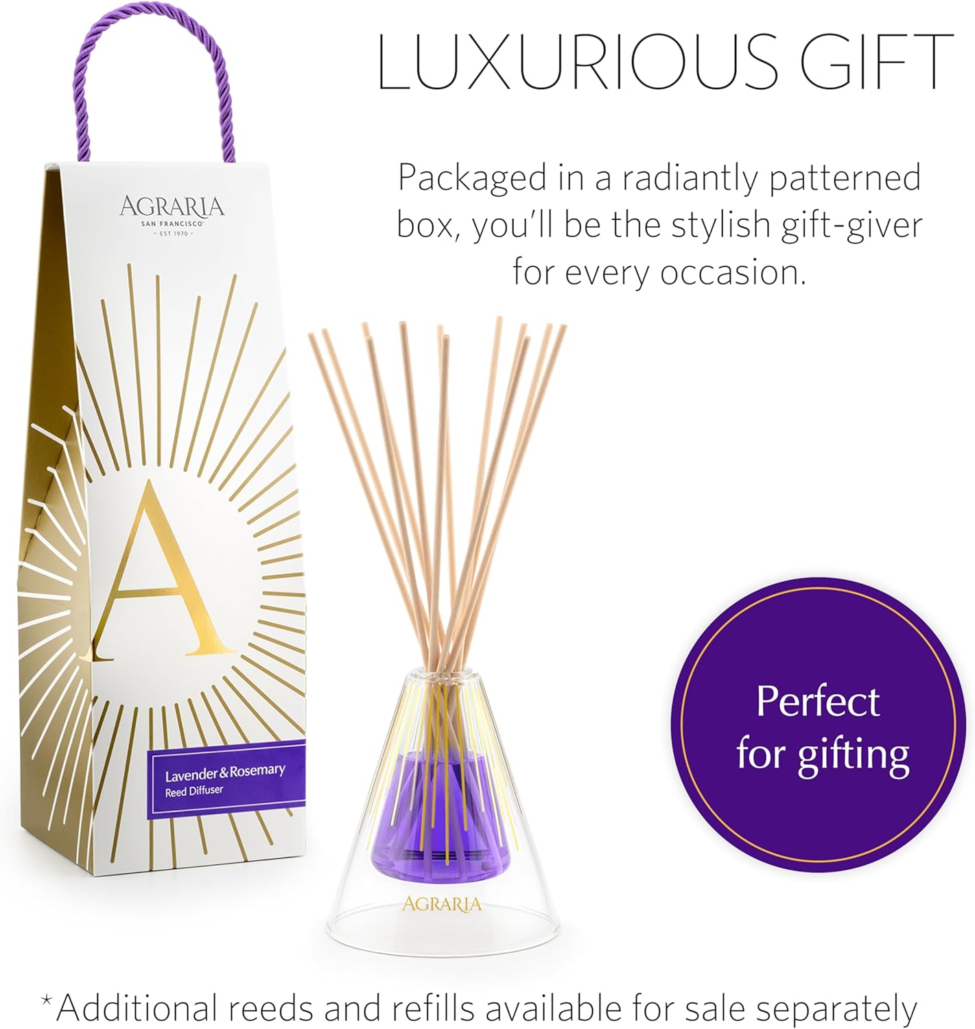 AGRARIA Lavender Rosemary Reed Diffuser Set 12 Reeds