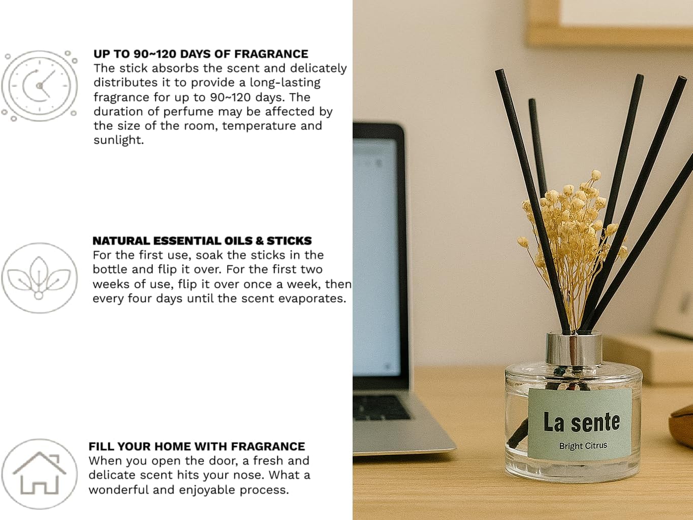 Citrus Reed Diffuser Set with Glass Bottle and Black Reeds
