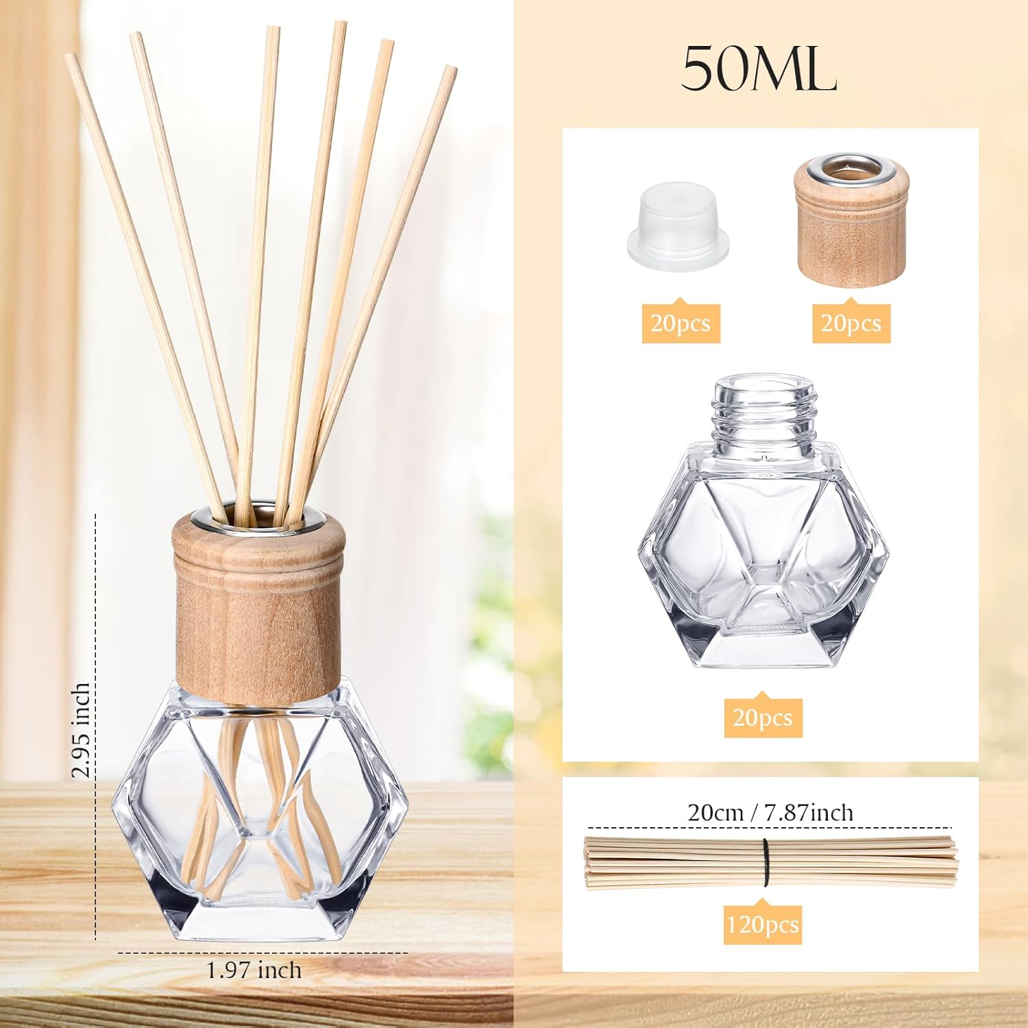 Roshtia 20 Pack Refillable Diffuser Bottles with Wooden Caps