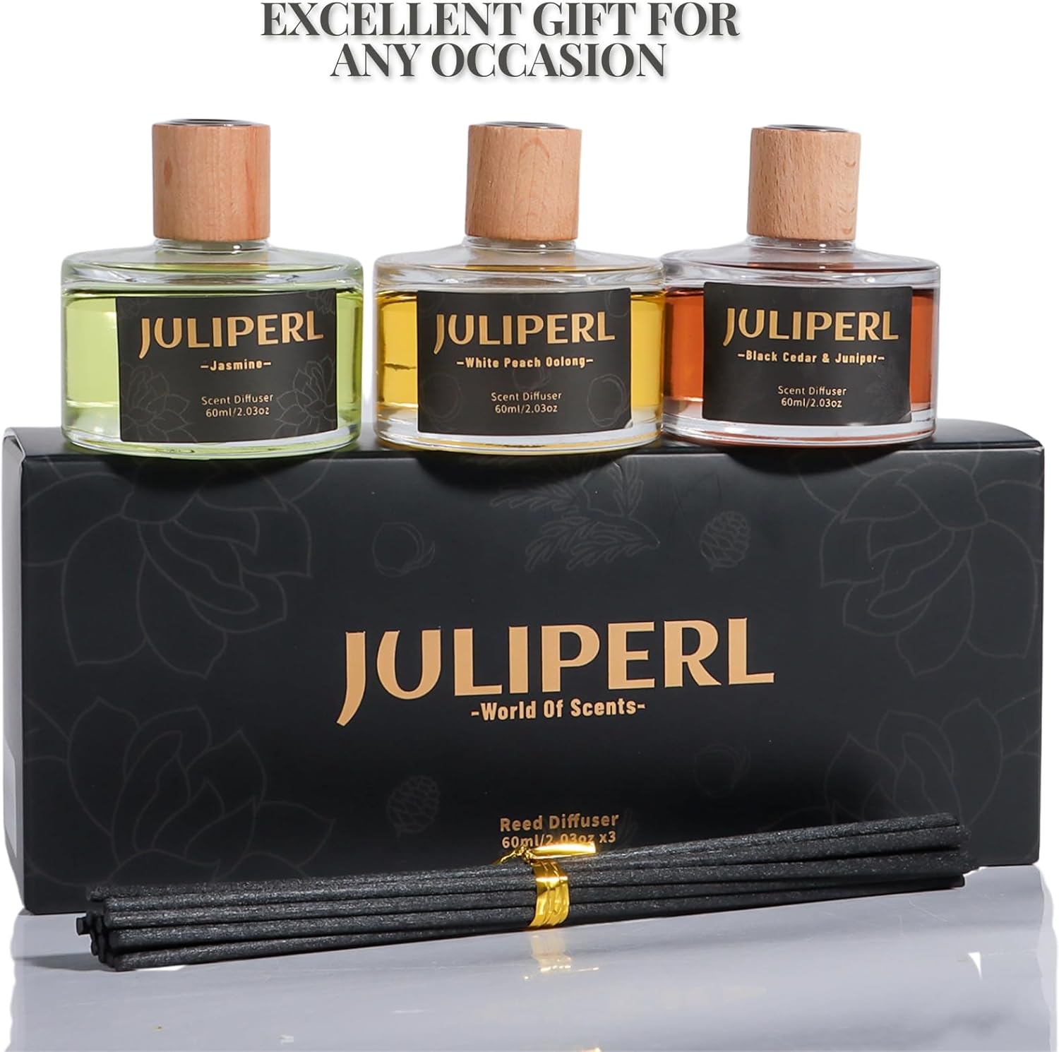 JULIPERL Reed Diffuser Set - Jasmine Cedar Peach