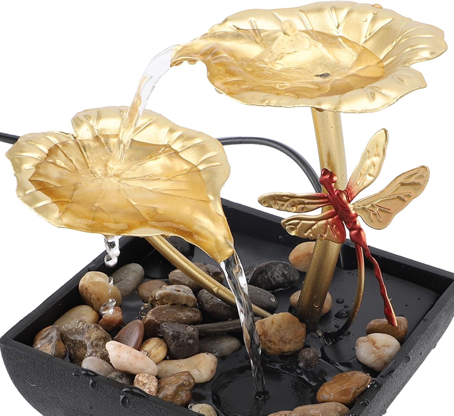 Tomotato Tabletop Water Fountain with 2 Tiers and LED Light